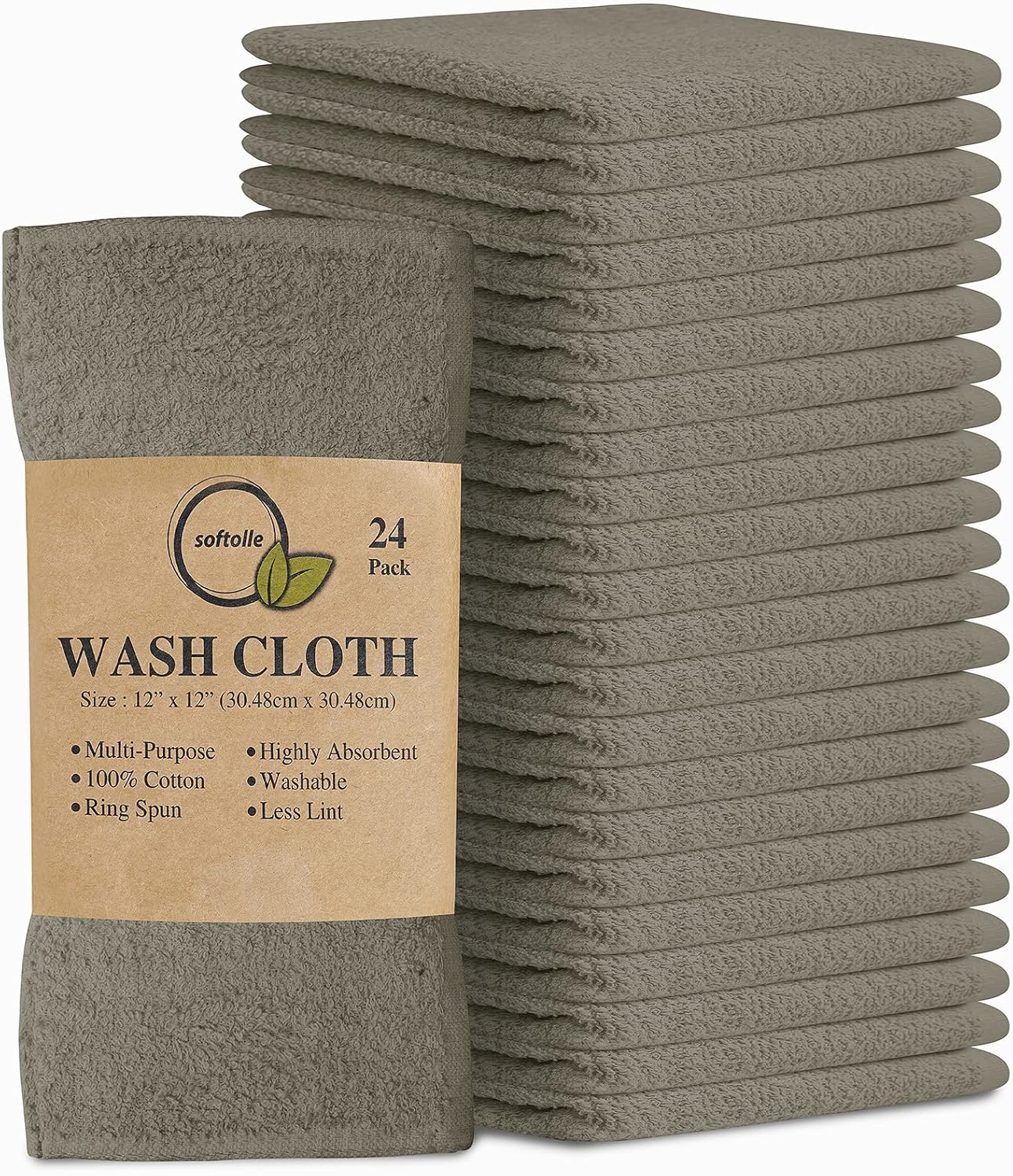 Softolle 100 Cotton Ring Spun Wash Cloths Bulk Pack of Washcloths