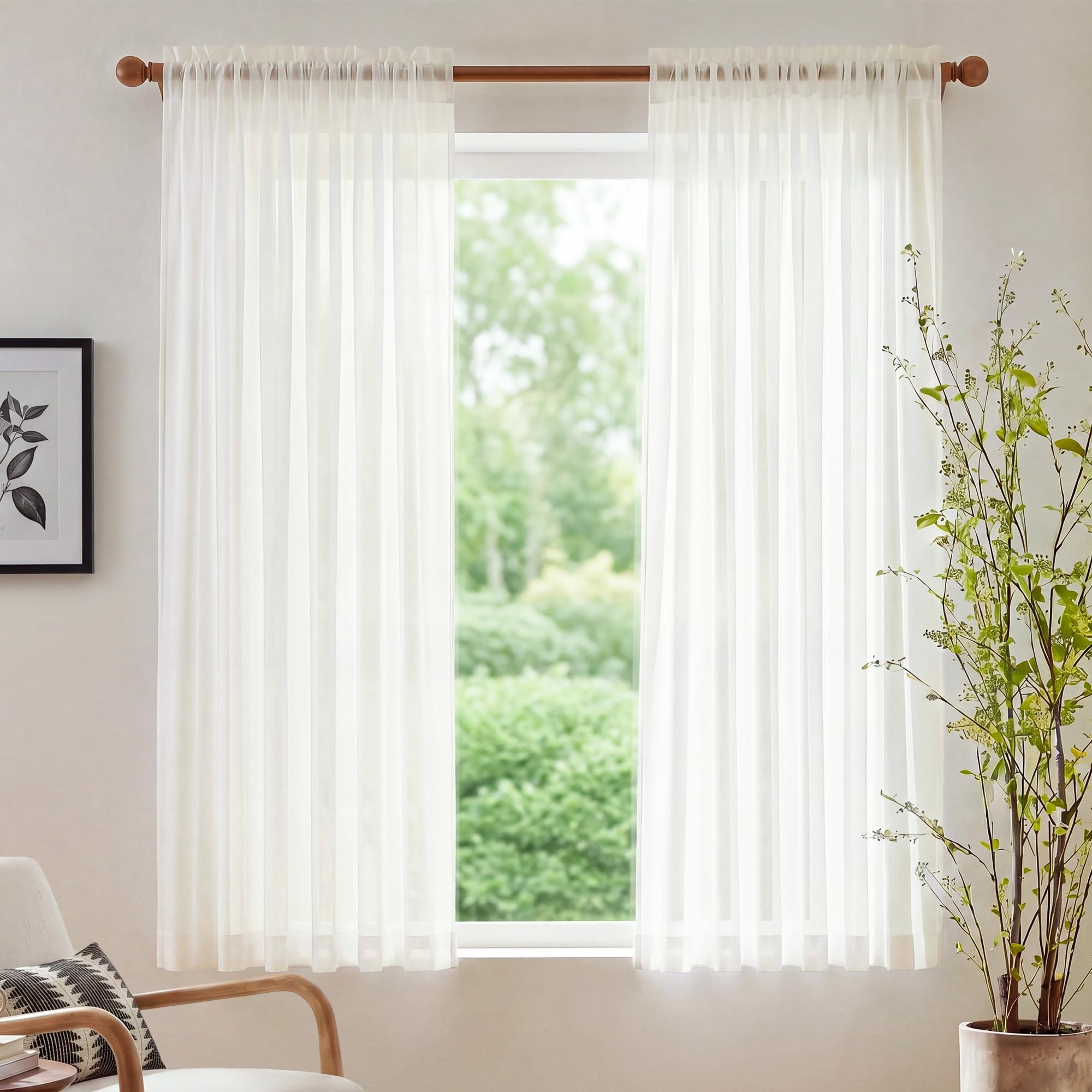 NICETOWN Modern Light Filtering Sheer Curtains, Natural, W42xL63, 2 Panels