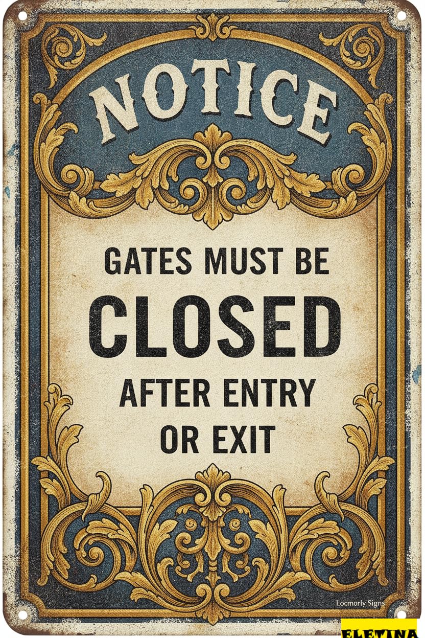 Personalized Sign for Man Cave Notice Metal, Gates Must Be Closed After Entry Or Exit, 8x12in, Aluminum Uv Protected And Weatherproof Private Property Decorative