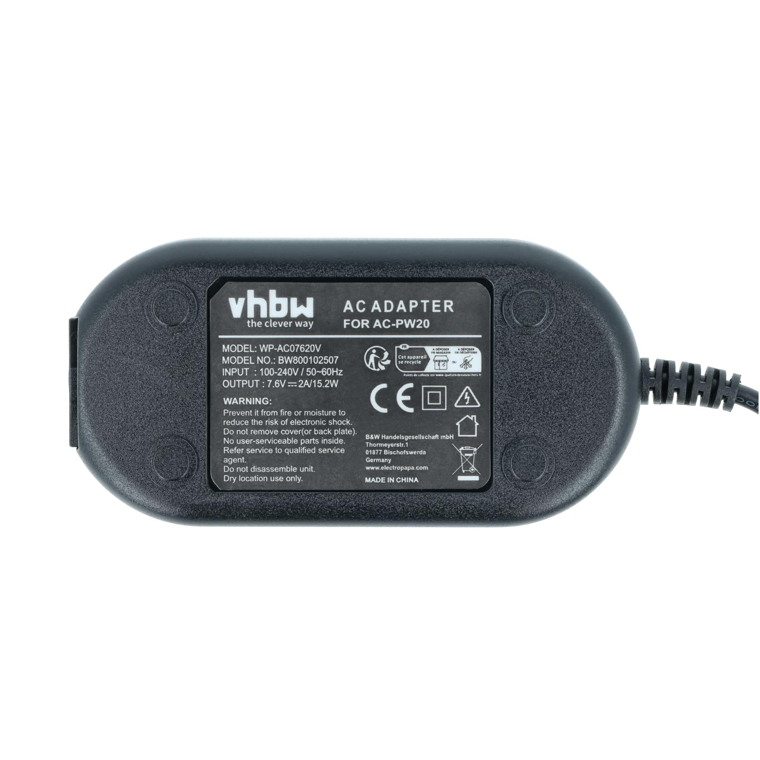 vhbw alimentatore, cavo di alimentazione compatibile con Sony Alpha 6100, 6300, 6400, 6500 fotocamera, SLR - 2 m + accoppiatore DC