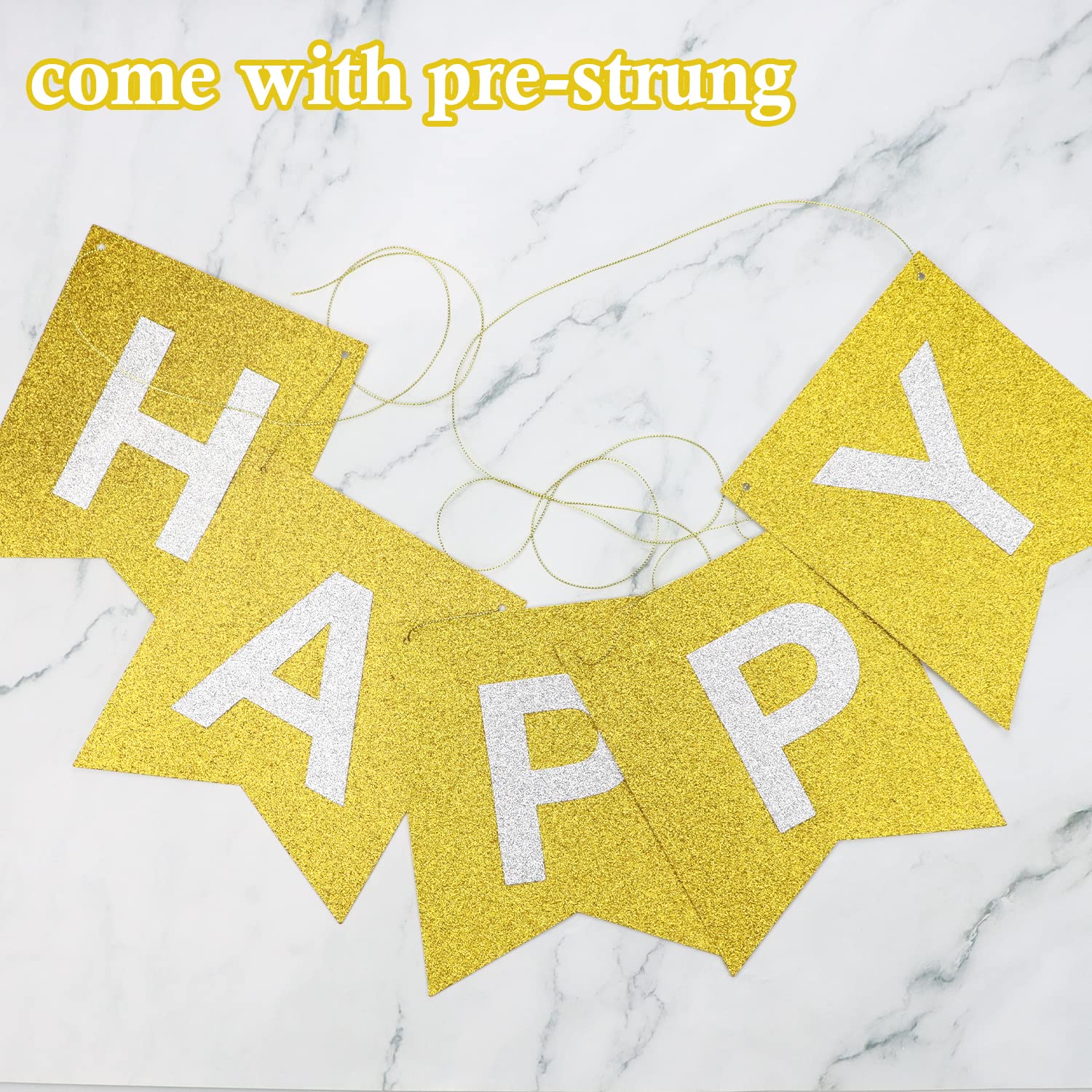 Goldenes Happy Birthday Banner - 3m Vorbespannt Für Geburtstagsdeko