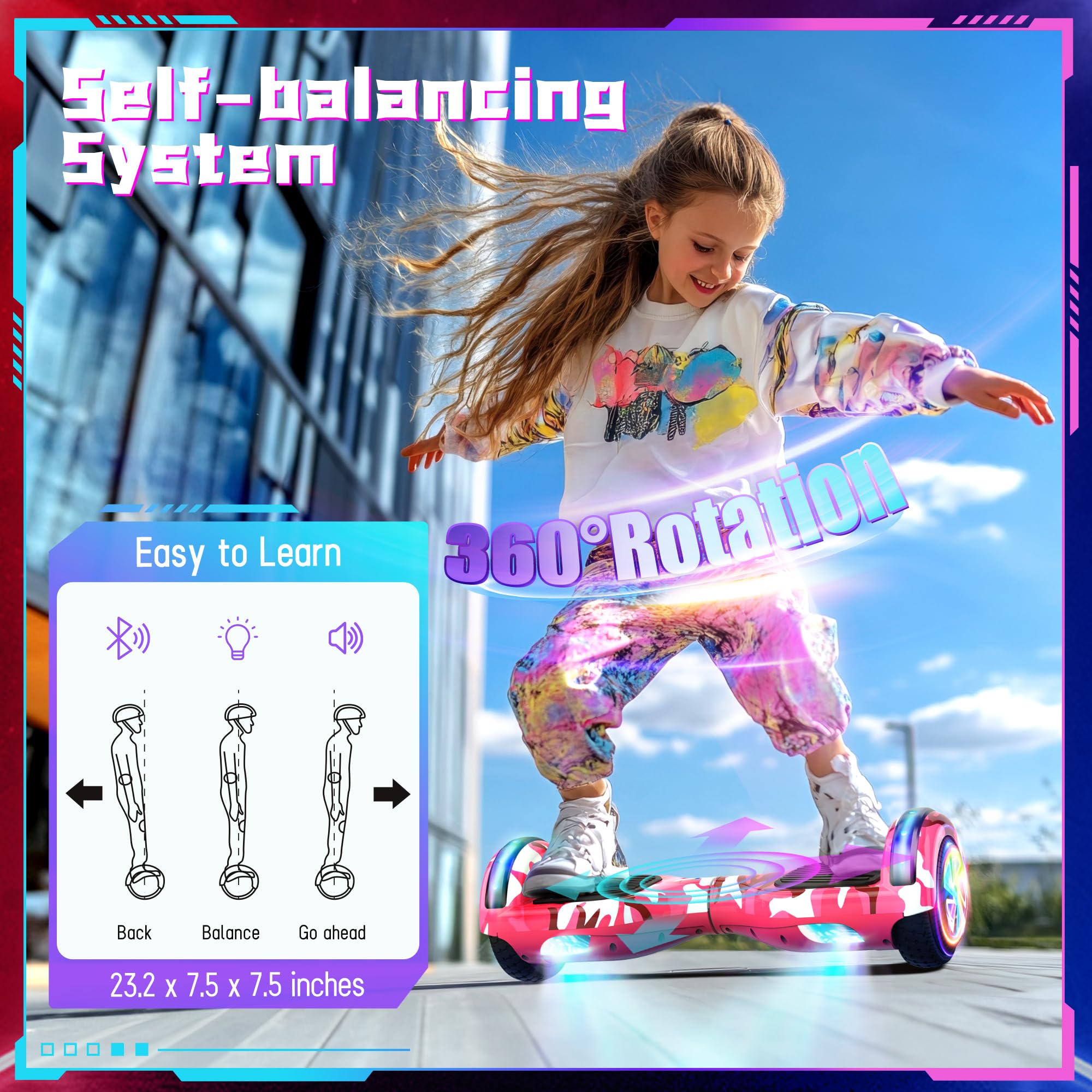 SISIGAD Hoverboard with Seat Attachment, 6.5'' Self Balancing Hoverboards Go Kart with Bluetooth and LED Lights, Combo Seat Attachment