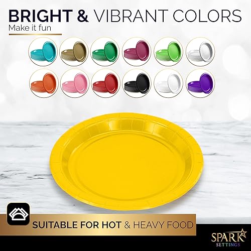 Miniatura 6 de Platos de papel desechables amarillos, platos de postre de papel de 7 pulgadas, plato desechable fuerte y resistente para fiestas, cenas,