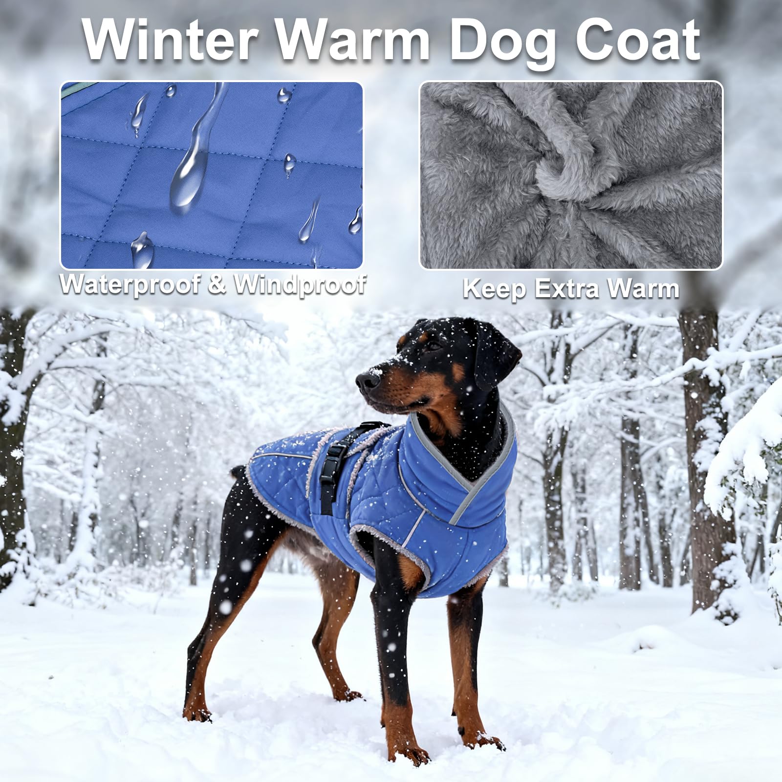 Cappotto invernale per cani con lacci (blu, S)