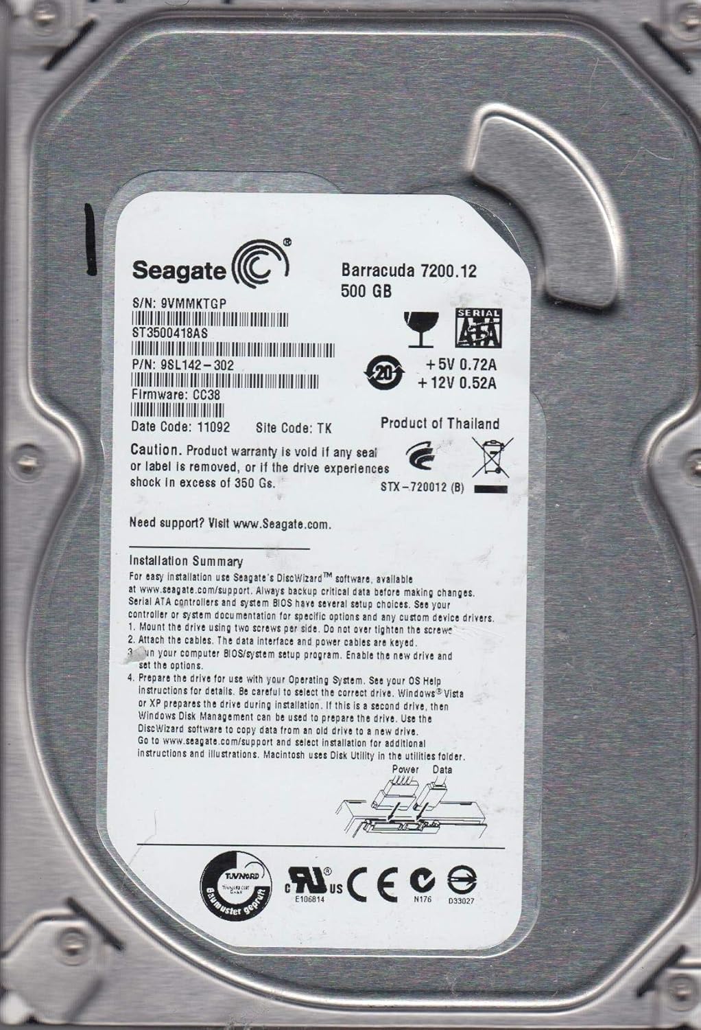 Seagate ST3500418AS 500GB 7200K SATA Hard Drive (Renewed)