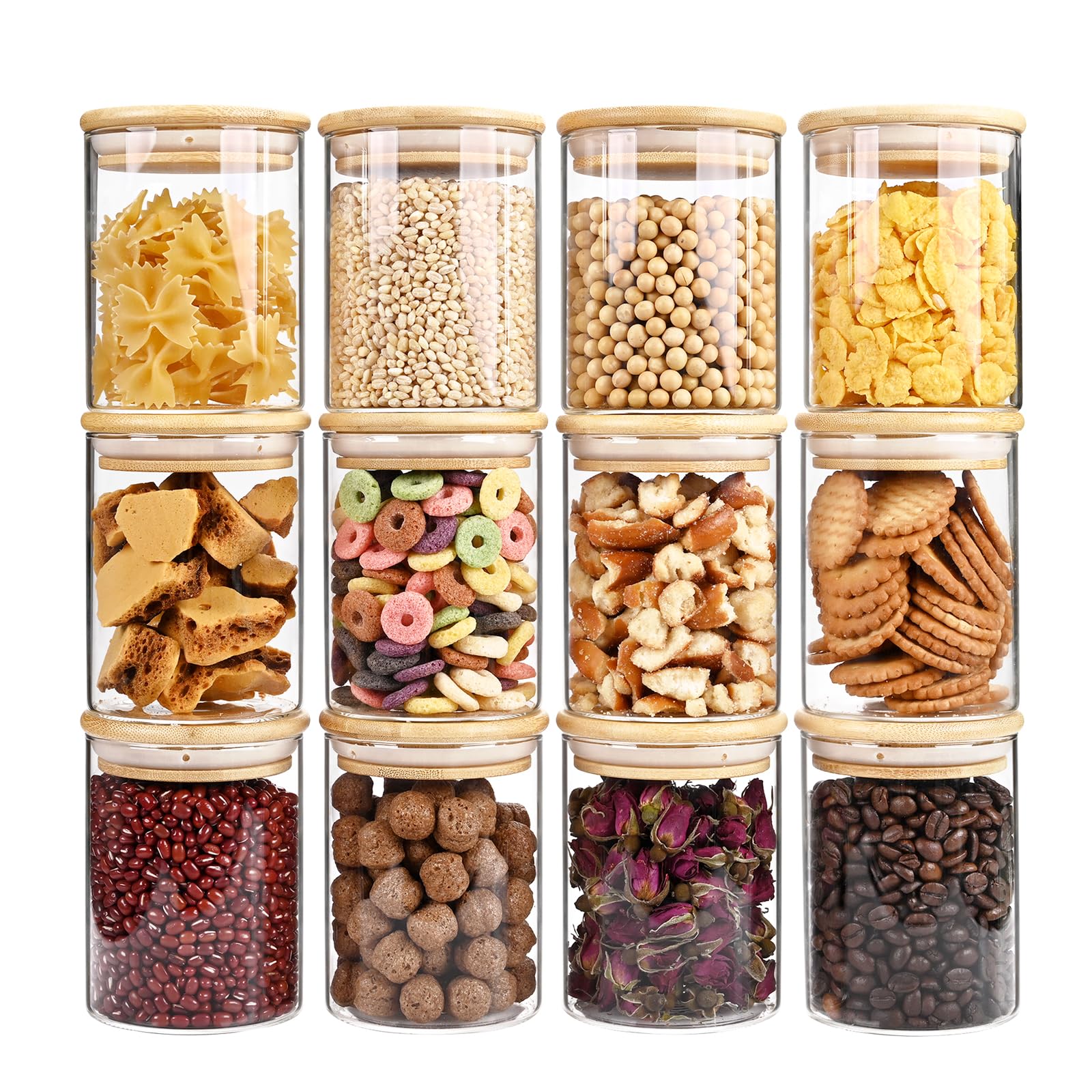 View 1 of **ONLY 6****SHOWIN 17oz Glass Food Storage Jars, Glass Jars with Bamboo Lids, Kitchen Storage Jars, Set of 12, Canisters with Airtight Lids for Spice, Coffee, Cookie, Pantry Organizers