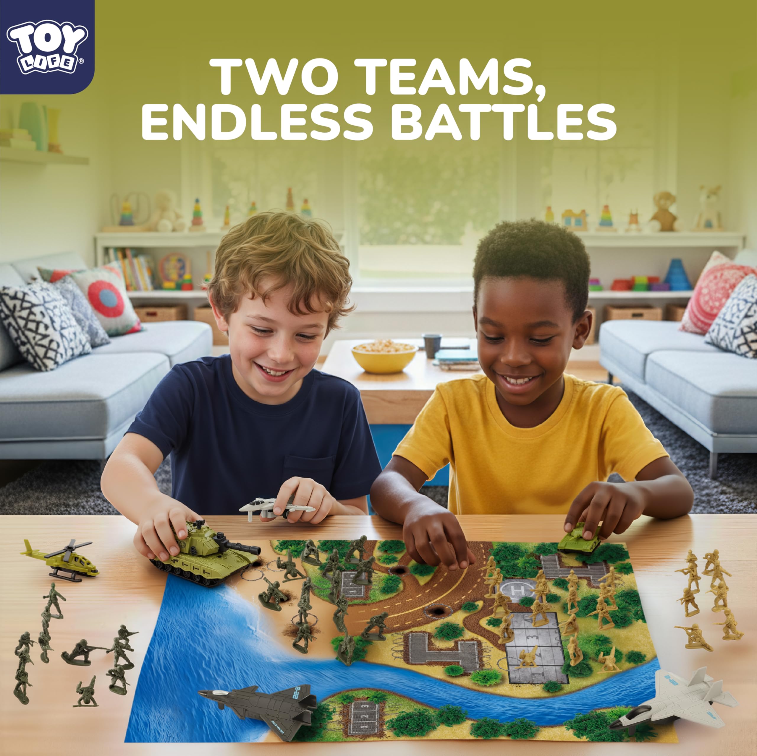 TOY Life Set de Juguetes de Soldados, Figuras de acción de plástico Verde, Juguetes para niños, Set de Soldados con vehículos - Juguetes para niños de 4 a 12 años