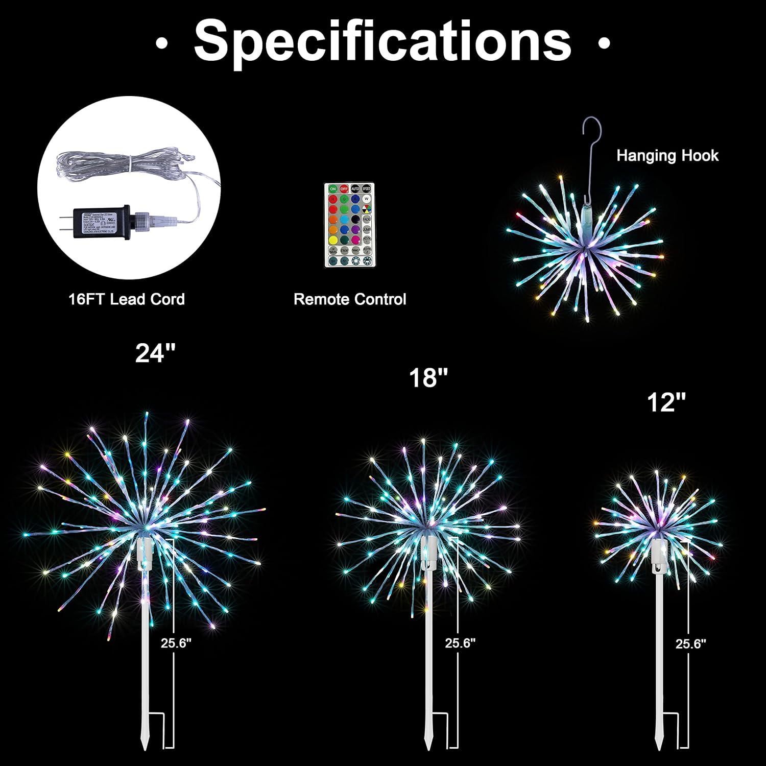 LIGHTSHARE 12" Starburst Light Lighted Ball 80 LED Firework Lights Twinkle with Remote Control Hanging Ball Dual-use for Patio Walkway Pathway Decoration Indoor/Outdoor