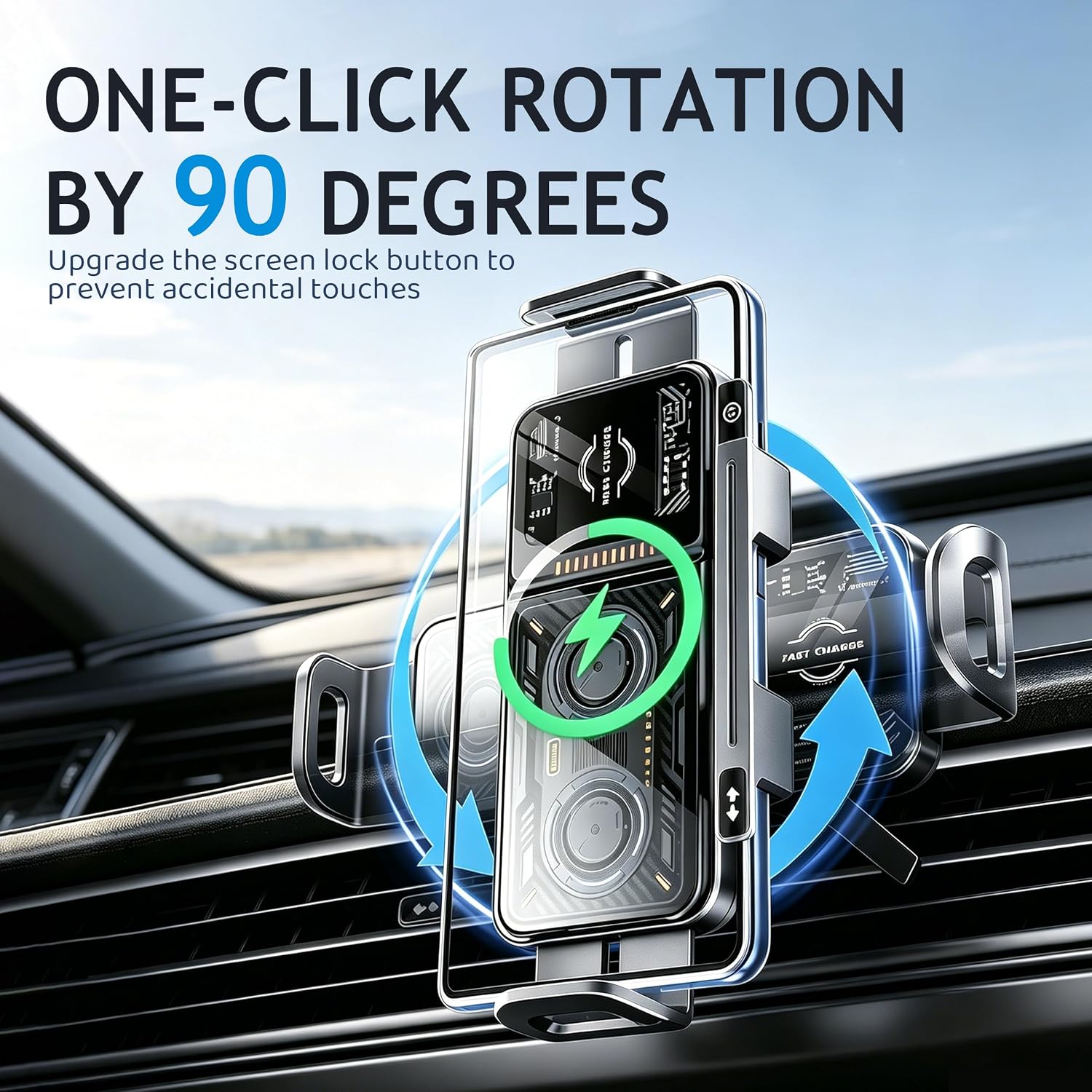 2026 Upgraded Wireless Car Charger Mount for Foldable and Regular Smartphones, 2-in-1 Auto-Rotating Phone Holder with Screen Rotation Lock, for iPhone, Pad, Android and Z Fold Series