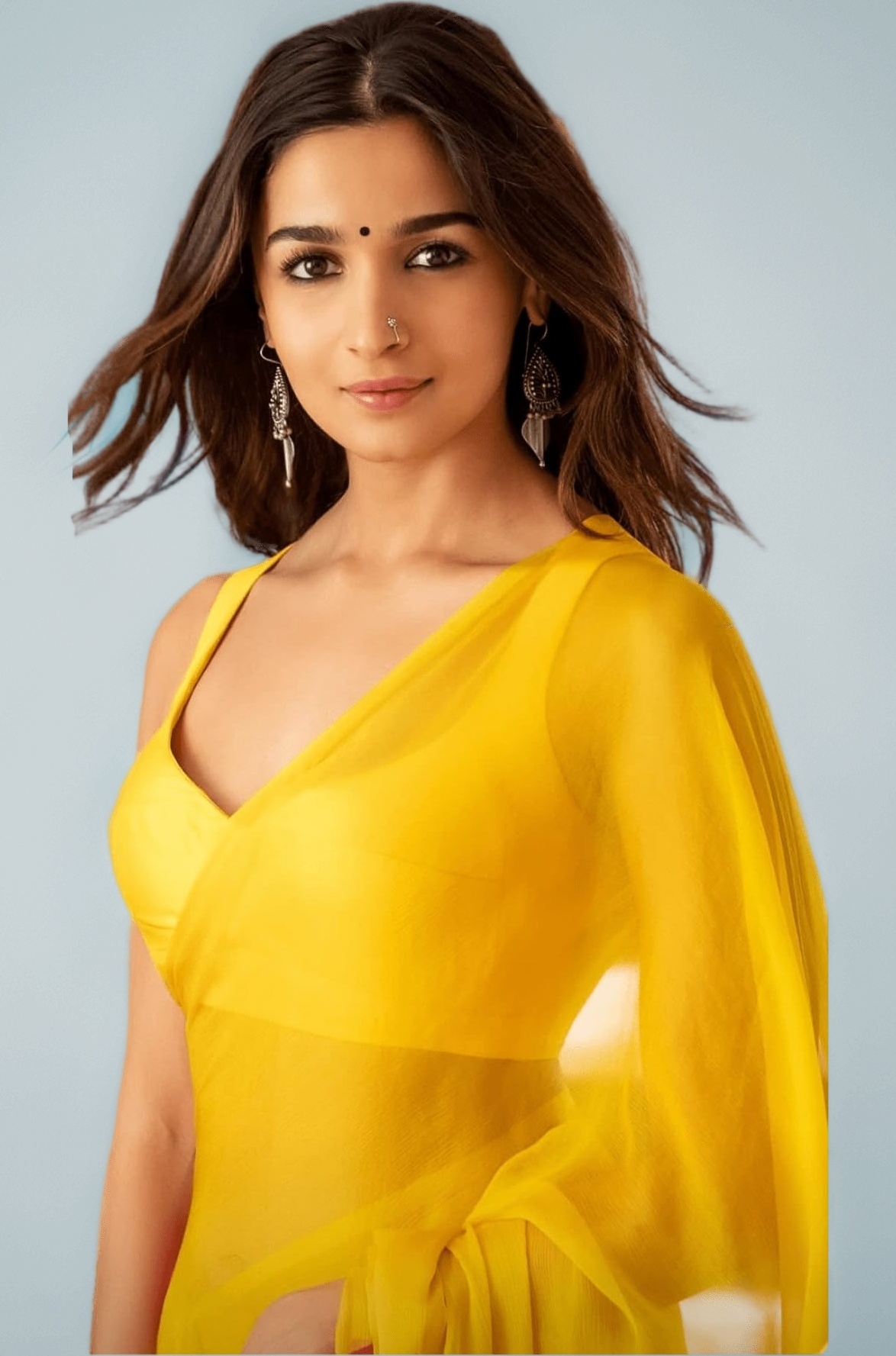 Women's Plain Pure Georgette Saree With Unstitched Blouse Piece (Rocky Aur Rani Ki Prem Kahani Alia Bhatt Saree)