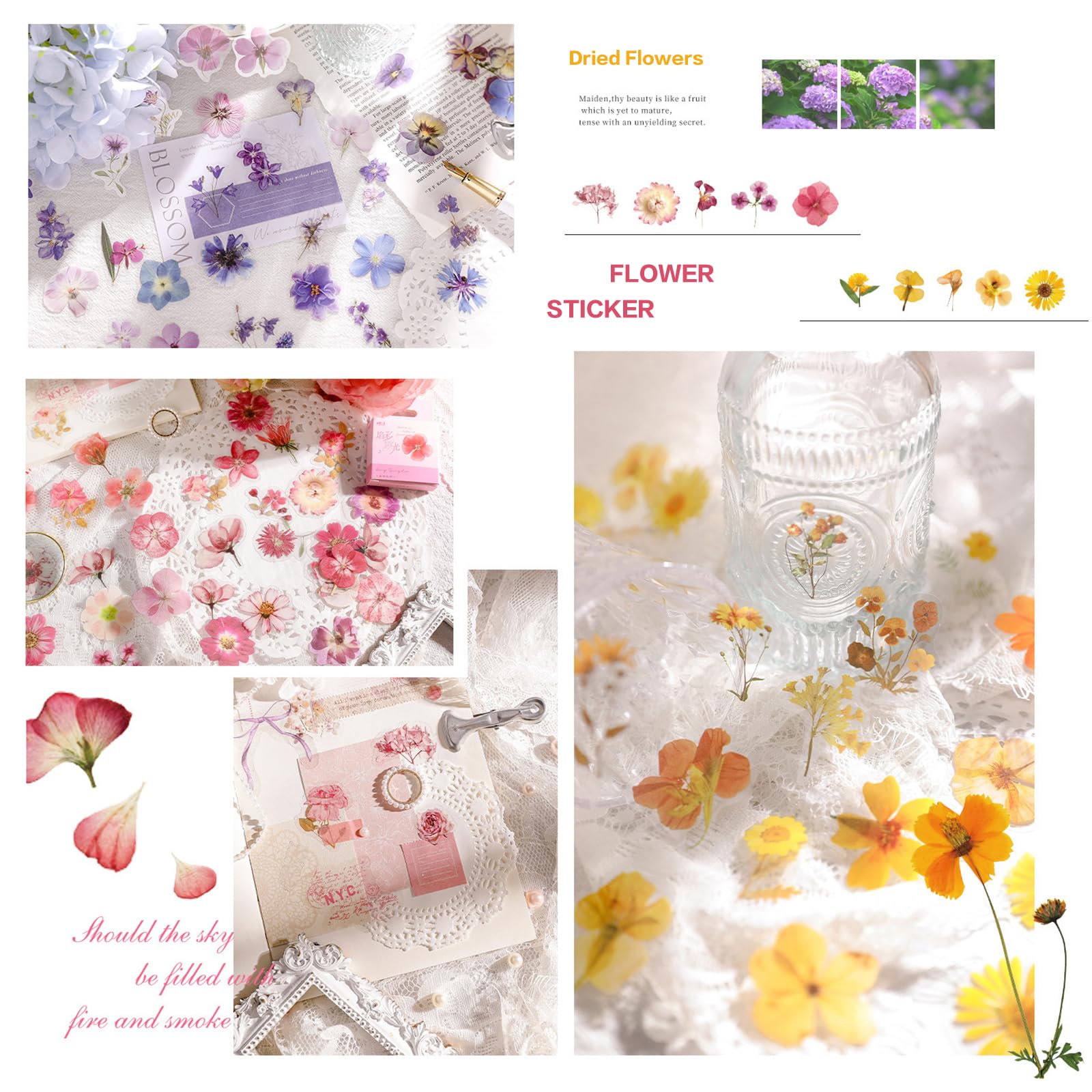 Maxleaf Pressed Flower Stickers Set, 270PCS Dried Flowers Waterproof Stickers Decals Floral Botanical Journaling Stickers for Scrapbook Supplies Junk Journal Bullet Journal Planner Laptops Art Crafts - Image 6