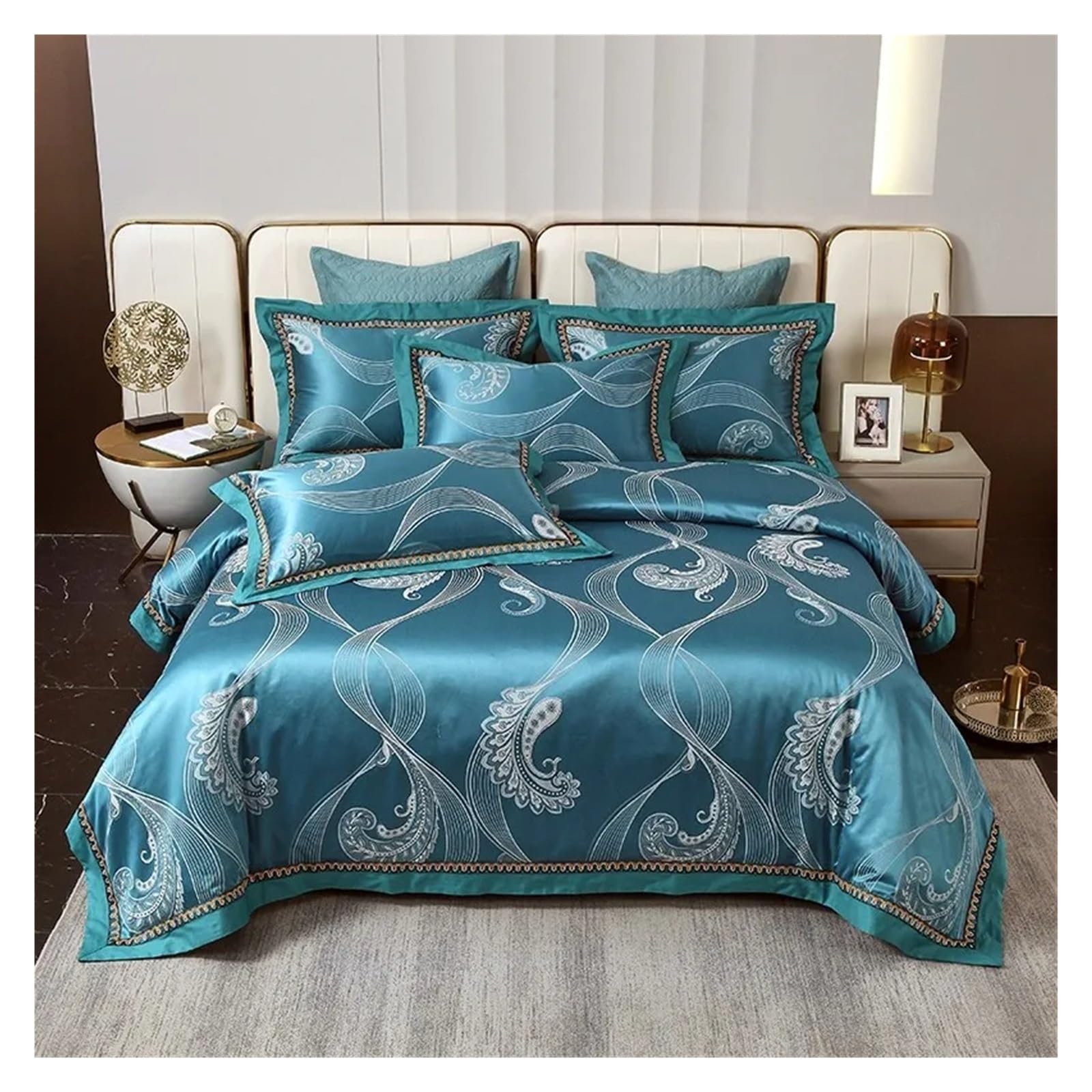 Sbcgfy B Satin Like Silk Jacquard Duvet Cover Set Quilted Cotton Edspread Pillowcases 4Pcs Double Queen King Edding Set Ed Cover Set,Cotton Duvet,-Queen Size 4 Pcs