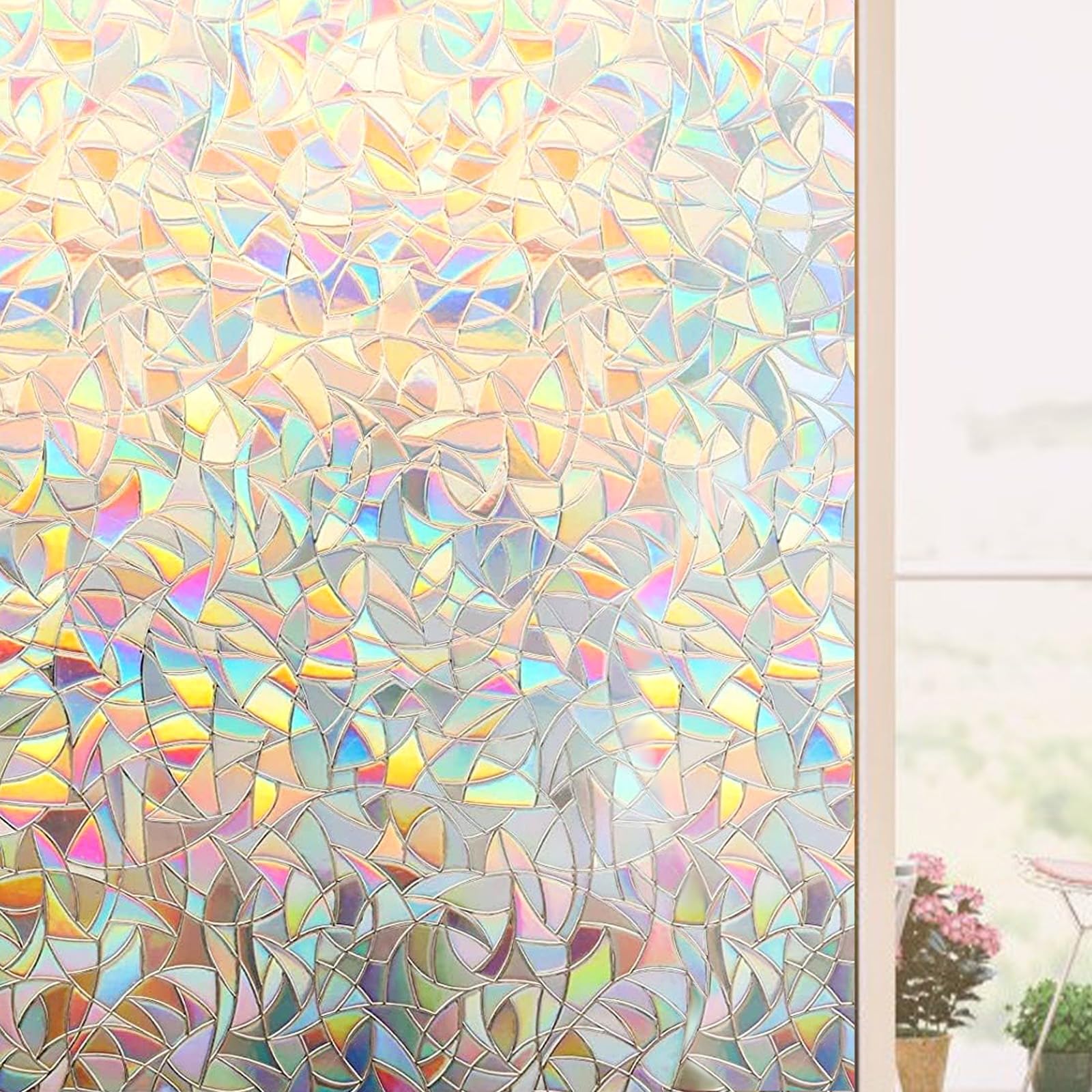 BaketronStained Glass Window Film Privacy Sun Protection No Glue Anti Glare Anti UV Self Adhesive Opaque Window Film Sun Blocker Home Bathroom Office Kitchen Diamond Patterned 60 * 200cm