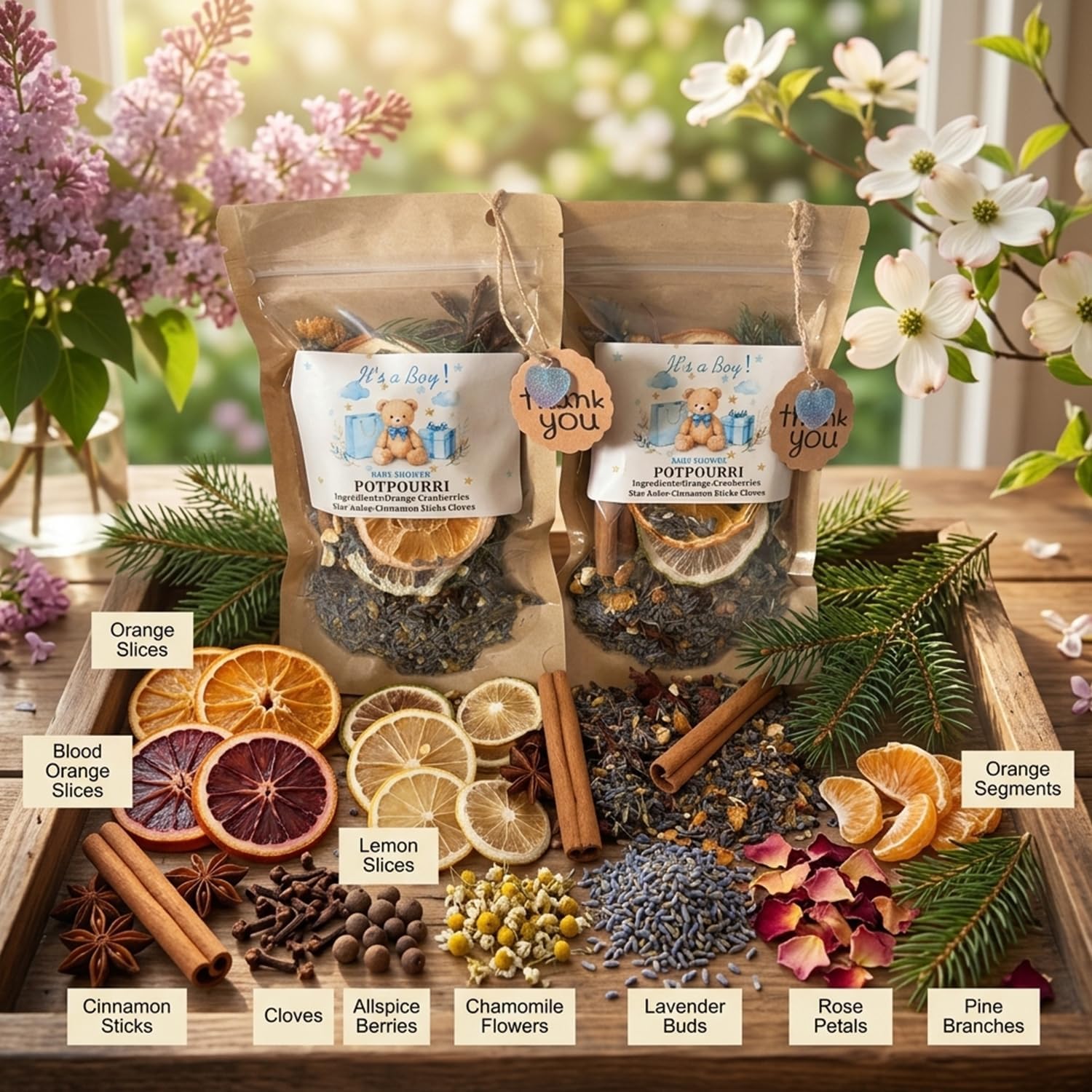 Baby Shower Stovetop Potpourri Kit - 2 Pack Natural Simmer Pot with Dried Orange Slices, Cranberries, Cinnamon Sticks, Star Anise & Cloves - Cozy Relaxation Home Fragrance & Spa Gift