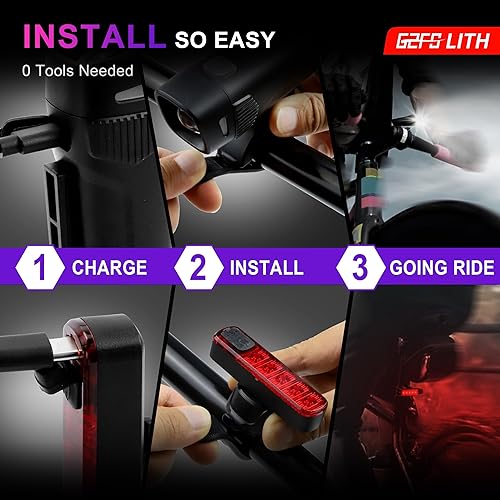 Miniatura 8 de Ultra Bright USB Rechargeable Bike Light Set, Powerful Bicycle Front Headlight and Back Taillight, Multiple Light Modes, Suitable forRoad Mountain