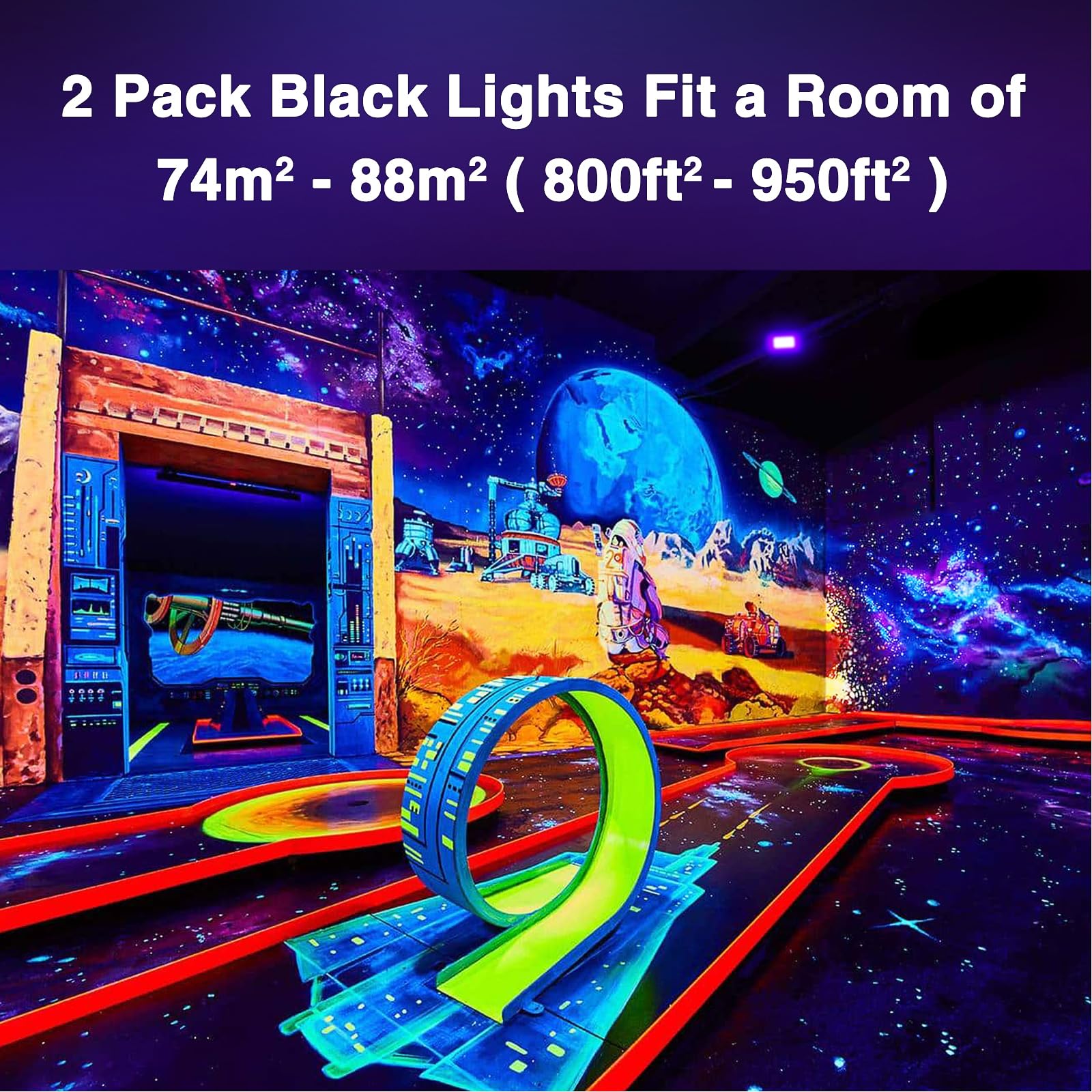 Onforu 2 Pezzi 60W Faretto UV LED, Faro Luce Nera LED, Proiettore UV LED IP66 Impermeabile, Blacklight Decorare per Acquario, Festa, Pittura Fluorescente, Poster Fluorescente, Bar