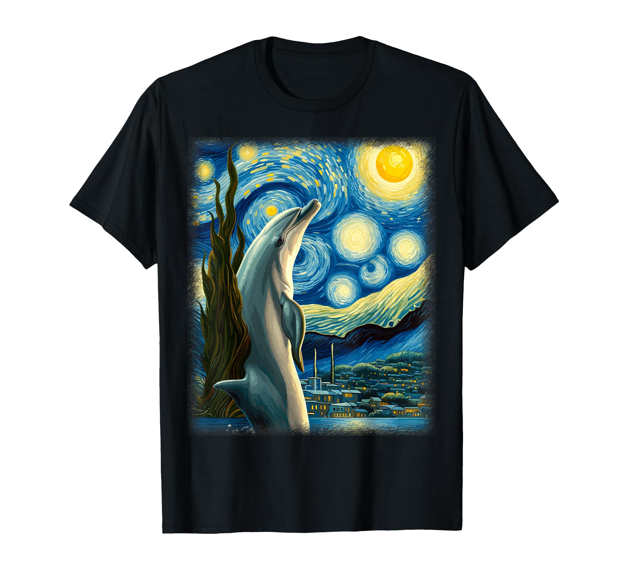Dolphin Star Gazer Artistic Van Gogh Starry Night Dolphin T-Shirt