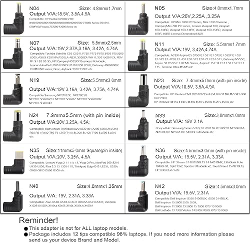 Miniatura 4 de Cargador universal delgado de 70 W, adaptador de CA de repuesto con múltiples conectores para HP BM Lenovo Thinkpad Dell Acer Delta Gateway Liteon