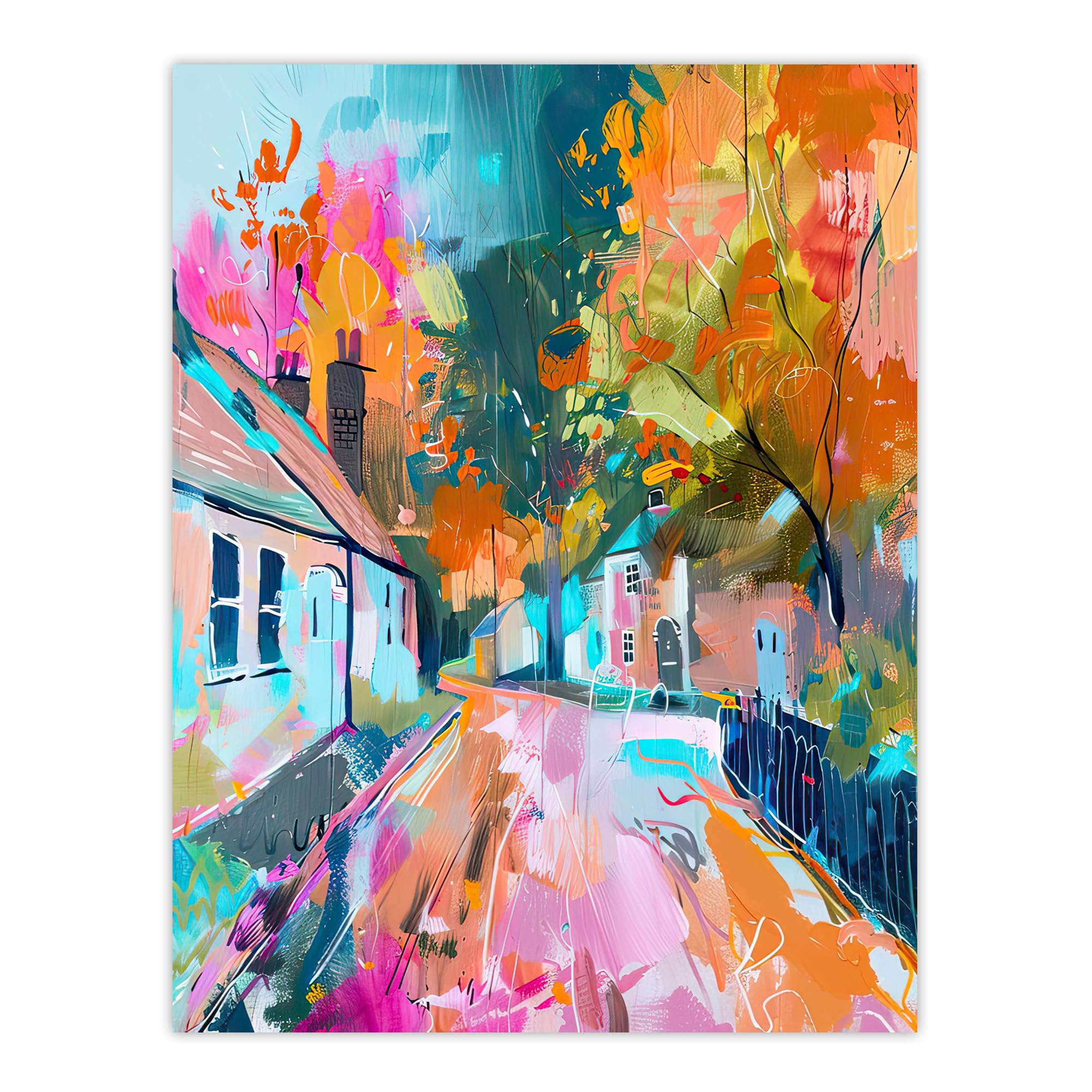Artery8 Lymm Village Cheshire England Painting Autumnal Living Room Large Wall Art Poster Print Thick Paper 18X24 Inch