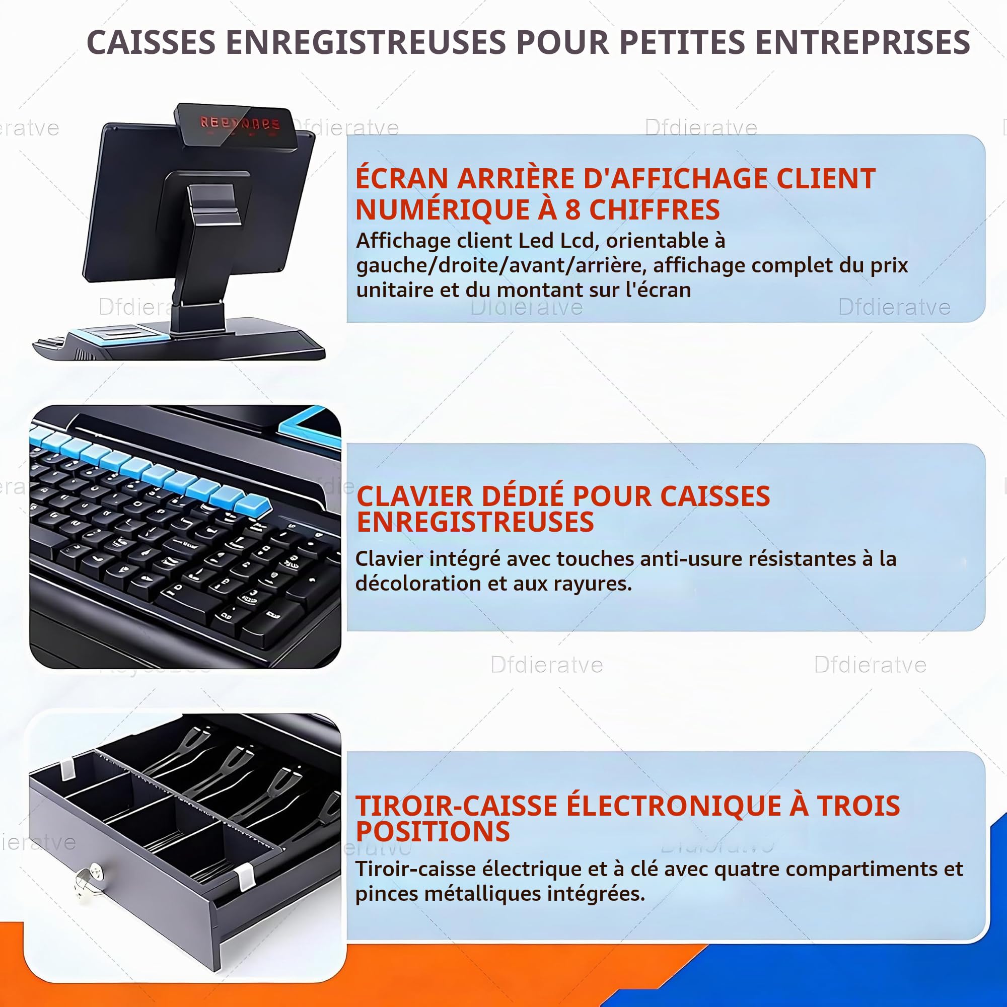 Terminal de Point de Vente avec Scanner, Caisse enregistreuse Intelligente, imprimante Thermique 58mm intégrée, tiroir-Caisse, i5/8Go/128Go, Windows 10 – pour Boulangerie, supermarché Blue