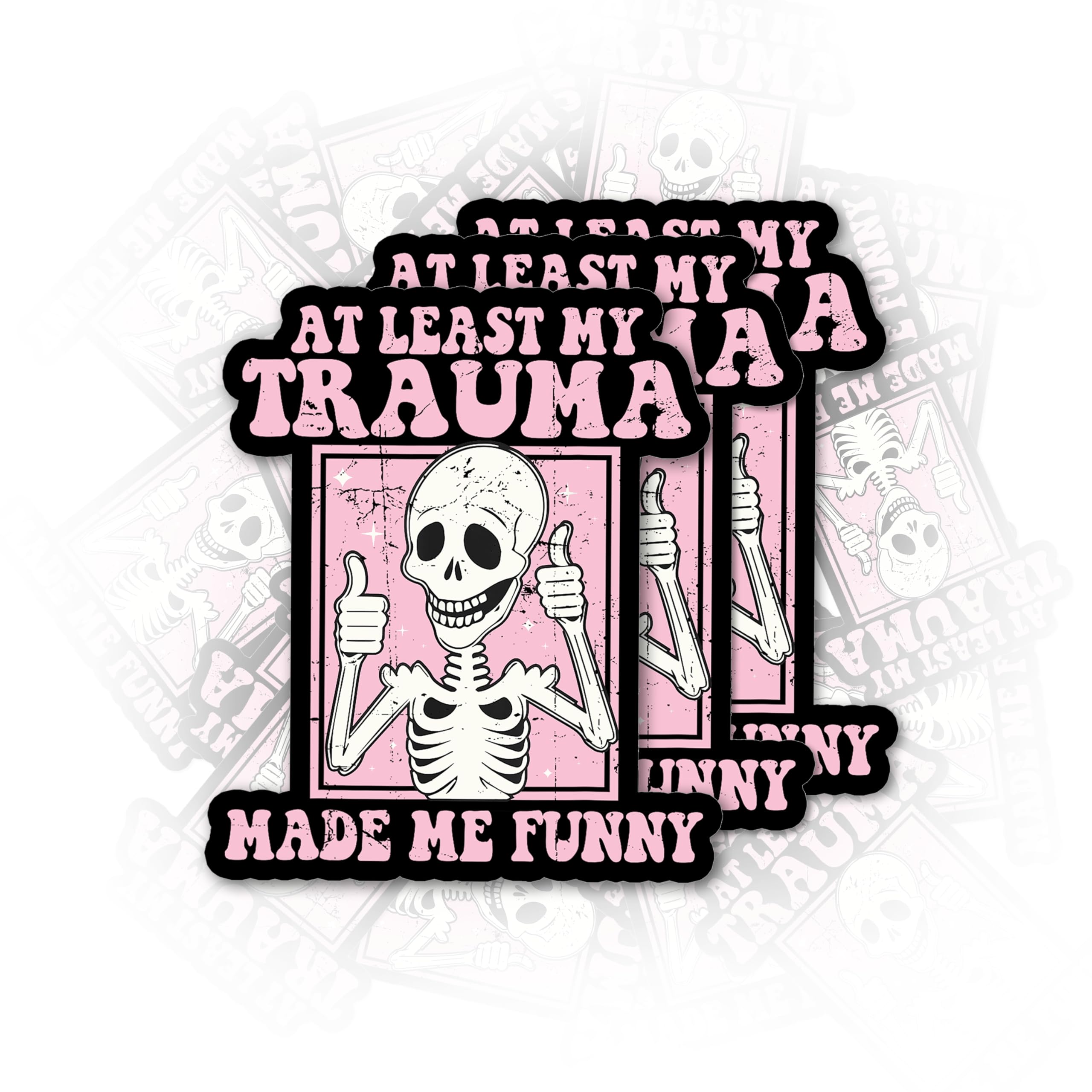 Set 3Pcs at Least My Trauma Made Me Funny Sticker Funny Skeleton Mental Health Humor Hard Hat Waterproof Die-Cut Vinyl Sticker for Water Bottle Laptop