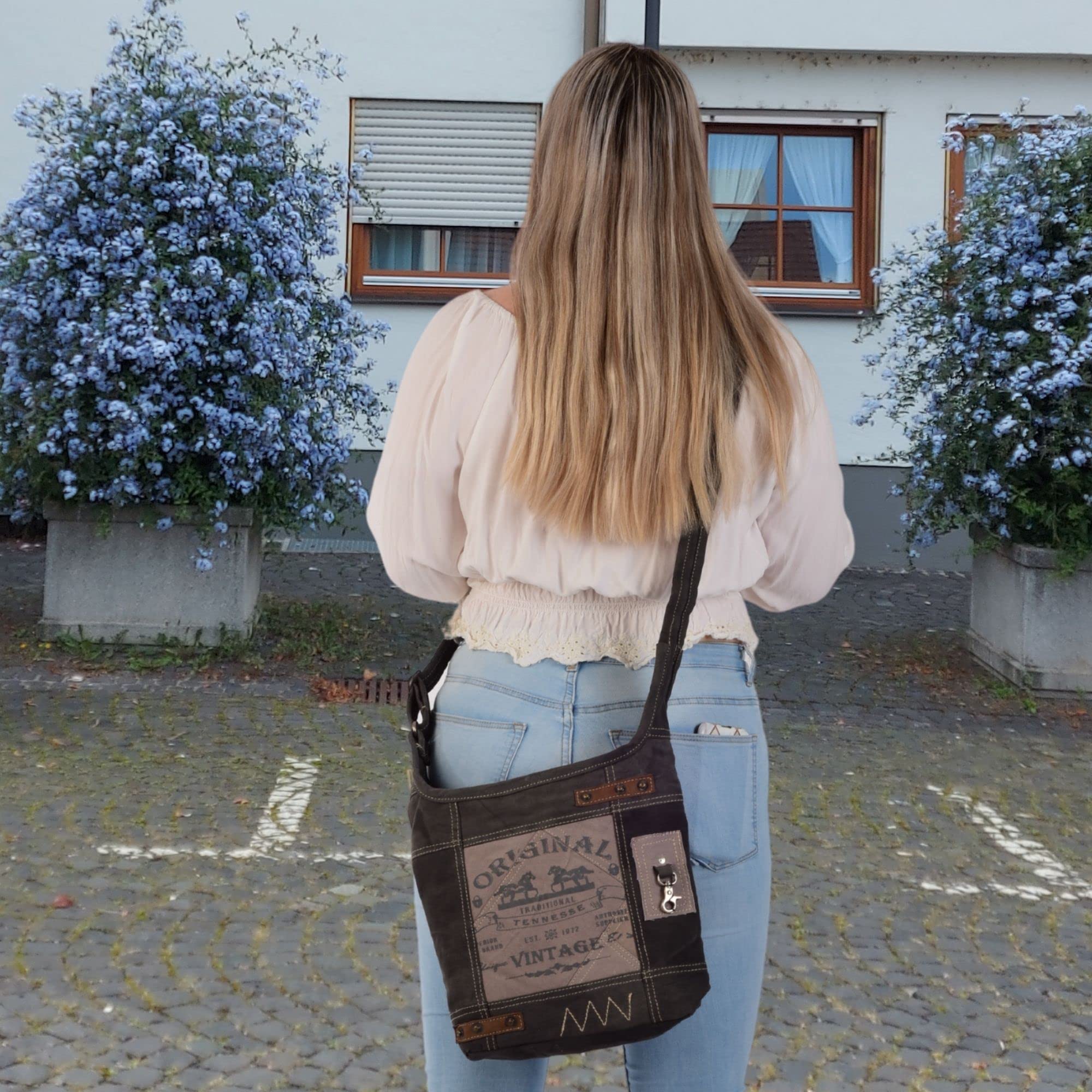 Sunsa Damen Umhängetasche. Hobo Tasche aus Canvas & Leder. Vintage Schultertasche mit Pferde Motive. Crossbody Bag als Geschenkideen für Frauen