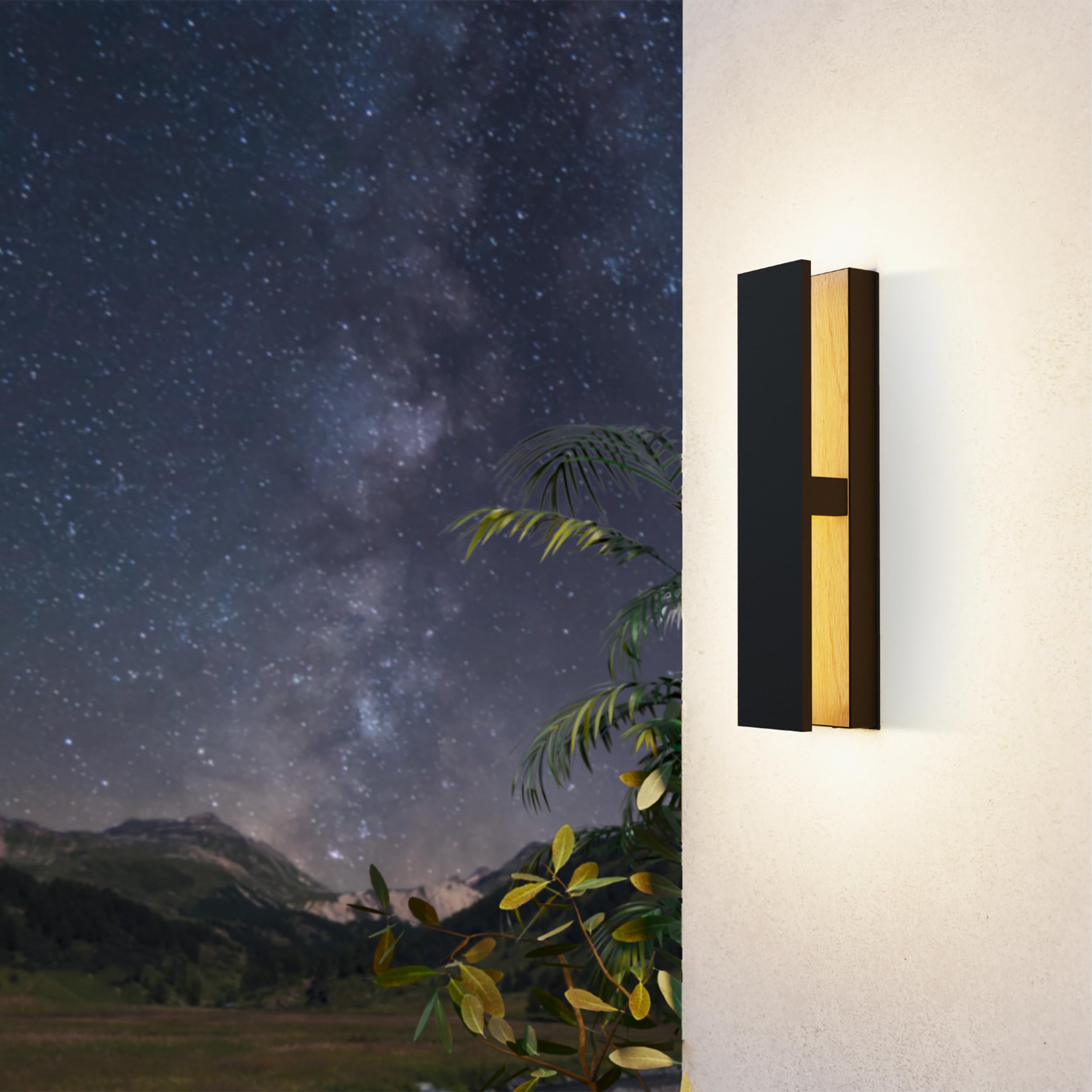 Eglo LED Outdoor wall spot Light Costorio, Outside wall lamp Made of Aluminium in Black and Wood Look, Porch Lighting, Warm White, IP44 - Image 2