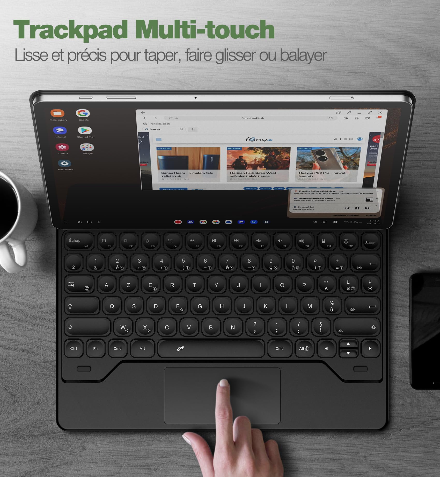 Dexnor Clavier Tablette pour Samsung Galaxy Tab S10+ Plus/S9+ Plus/S9 FE+ Plus/S8+ Plus/S7 FE/S7+ Plus 12,4" Magic Style Keyboard Support Magnétique Trackpad Rétro-éclairé AZERTY Français, Noir