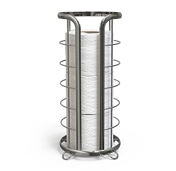 BROOKSTONE, Shiny Chrome Toilet Paper Holder, Freestanding Bathroom Tissue Organizer, Minimalistic Storage Solution, Modern & Stylish Design [Holds MEGA Rolls]