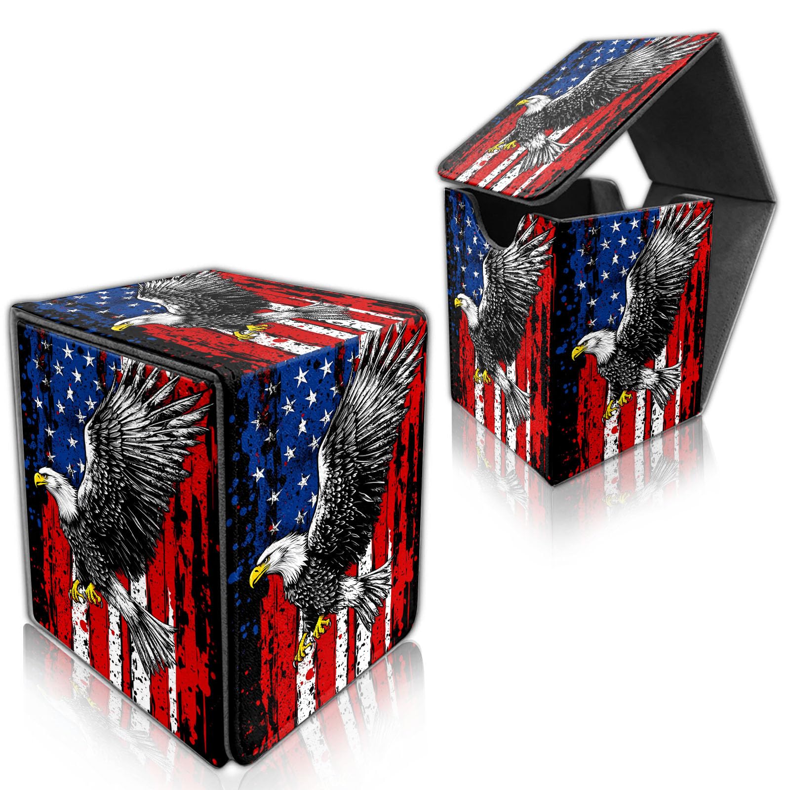 DISUOFEART for MTG Deck Box, Trading Card Storage Case Holds 100+ Sleeved Cards, American Flag with Eagle Magnetic Closure Durable Deck Holder for Magic The Gathering, TCG & Commander