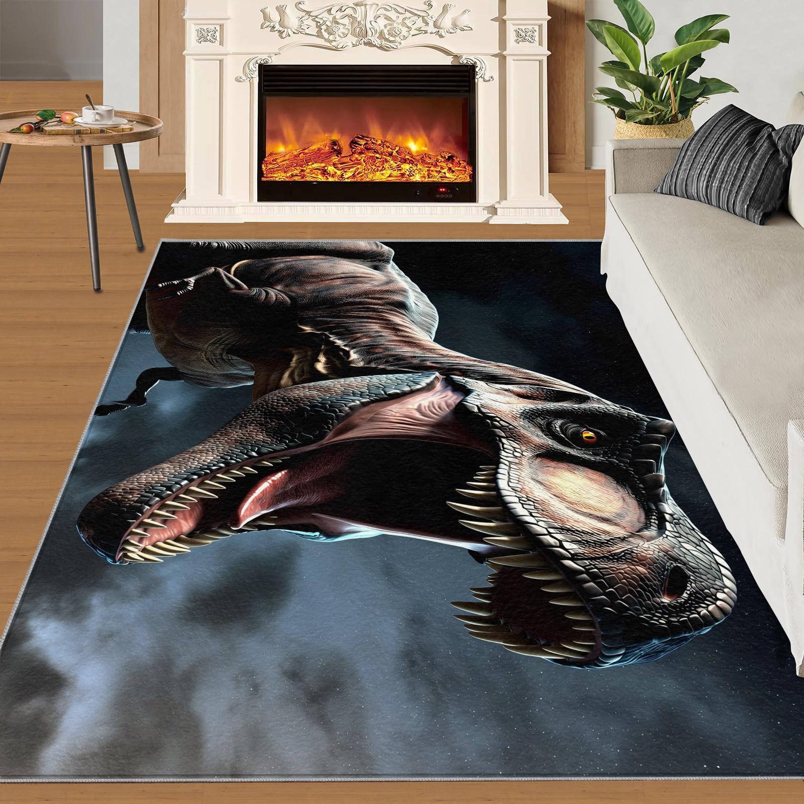 SANSJI 3D Dinosaur Boys Area Rug - 170 x 240, Roaring Dinosaur Rugs for Bedroom, Stain Resistant Washable Non Slip, Jungle Animal Style, Dinosaur Decor Theme, Soft Low Pile Rectangle Carpet