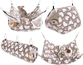 MCEAST 4 Pieces Small Pets Cage Accessories Hanging Hammock Sleeping Bag Tunnel and Bed Hideout Set Warm Sleep Nap Sack Bed for Hamster Ferret Squirrel Rabbit