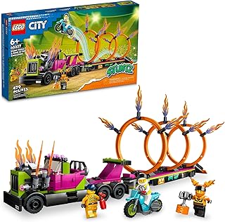 LEGO City Stuntz Stunt Truck & Ring of Fire Challenge 60357 with Flywheel-Powered Motorcycle Toy and Minifigures, Fun Gift for Kids Ages 6 Plus, 2023 Set
