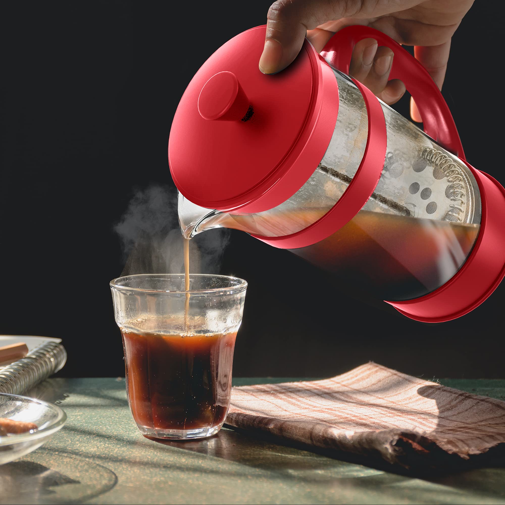 Utopia Kitchen 12 Ounce French Press Espresso and Tea Maker with Triple Filters, Stainless Steel Plunger and Heat Resistant Borosilicate Glass - Red