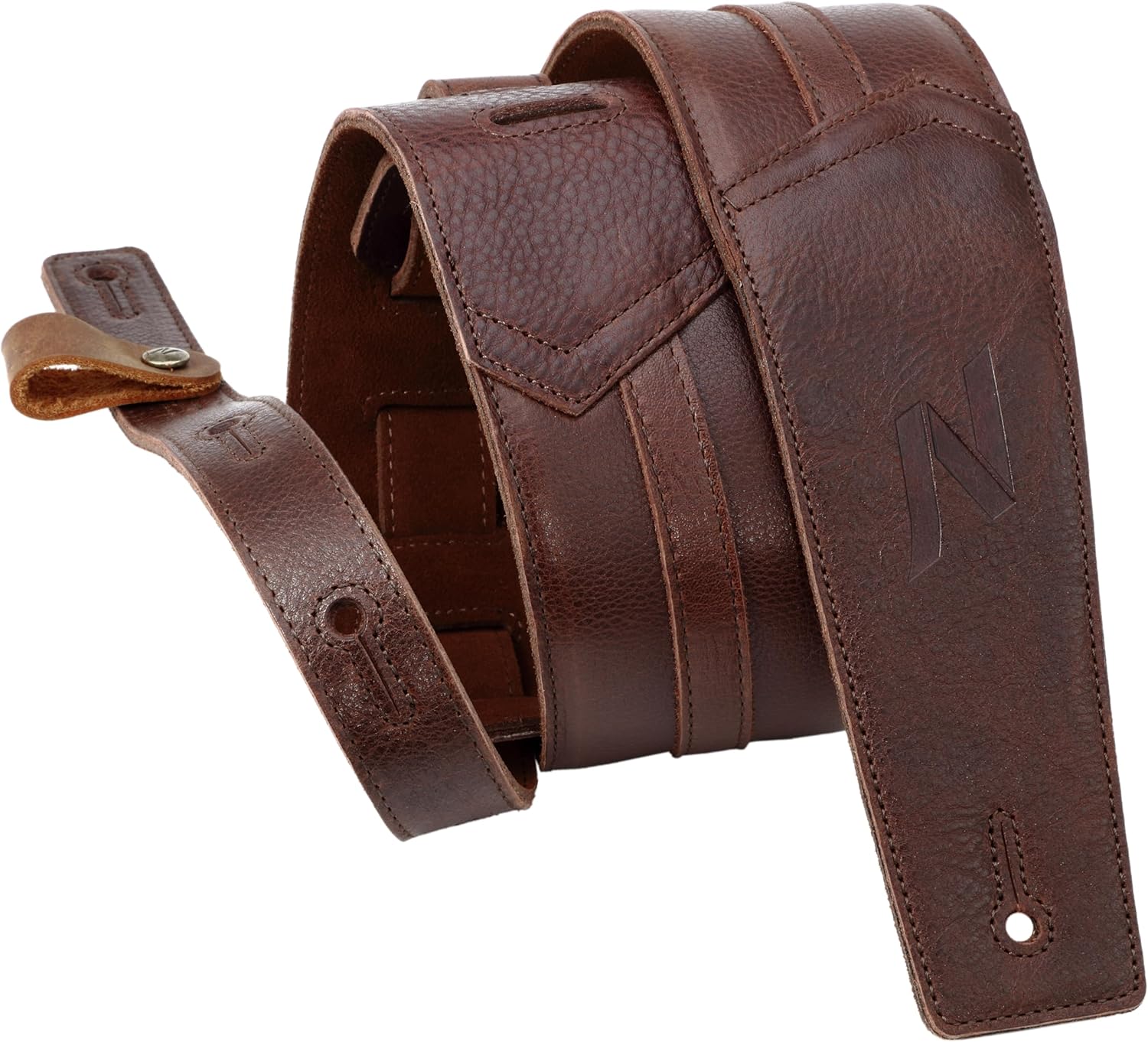 Nefelibata 3" Guitar Strap, Soft Italian Full Grain Cowhide, with Foam Padding and Cable Storage Loop, for Bass, Electric and Acoustic Guitars（Brown）