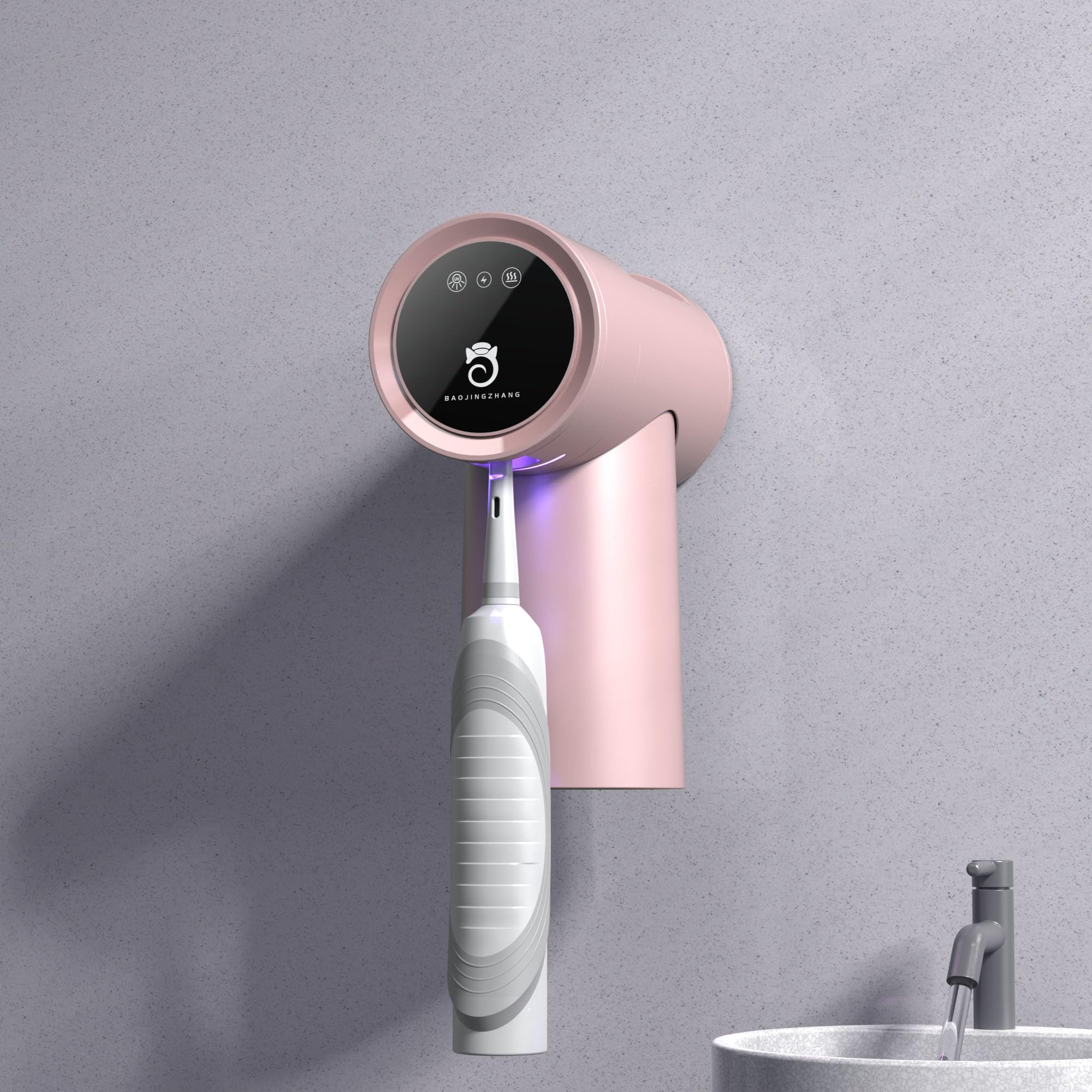 Detergente per spazzolino e portaspazzolino, disinfettante UV 3 in 1, con portabicchieri magnetico e contenitore per dentifricio, asciugatura doppia modalità, pulizia rapida 120 secondi (rosa)