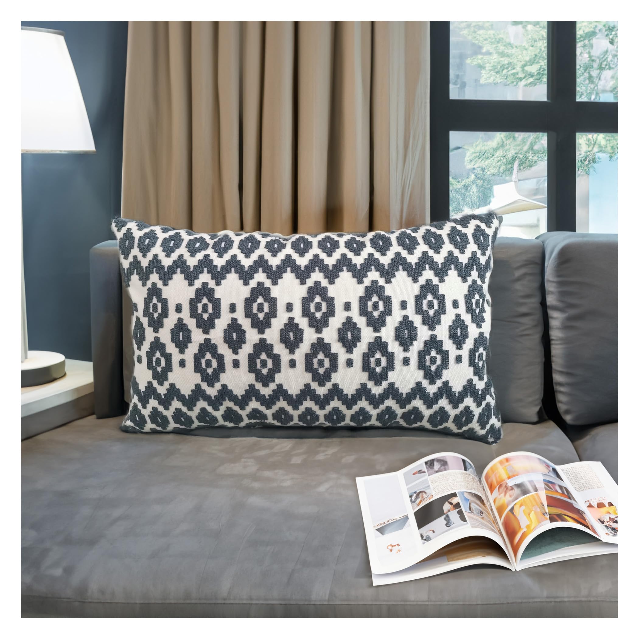Embroidered Throw Pillow Cushion Cover Empire Geometric Series Pillow Sham 1pc Indigo Blue 30x50cm