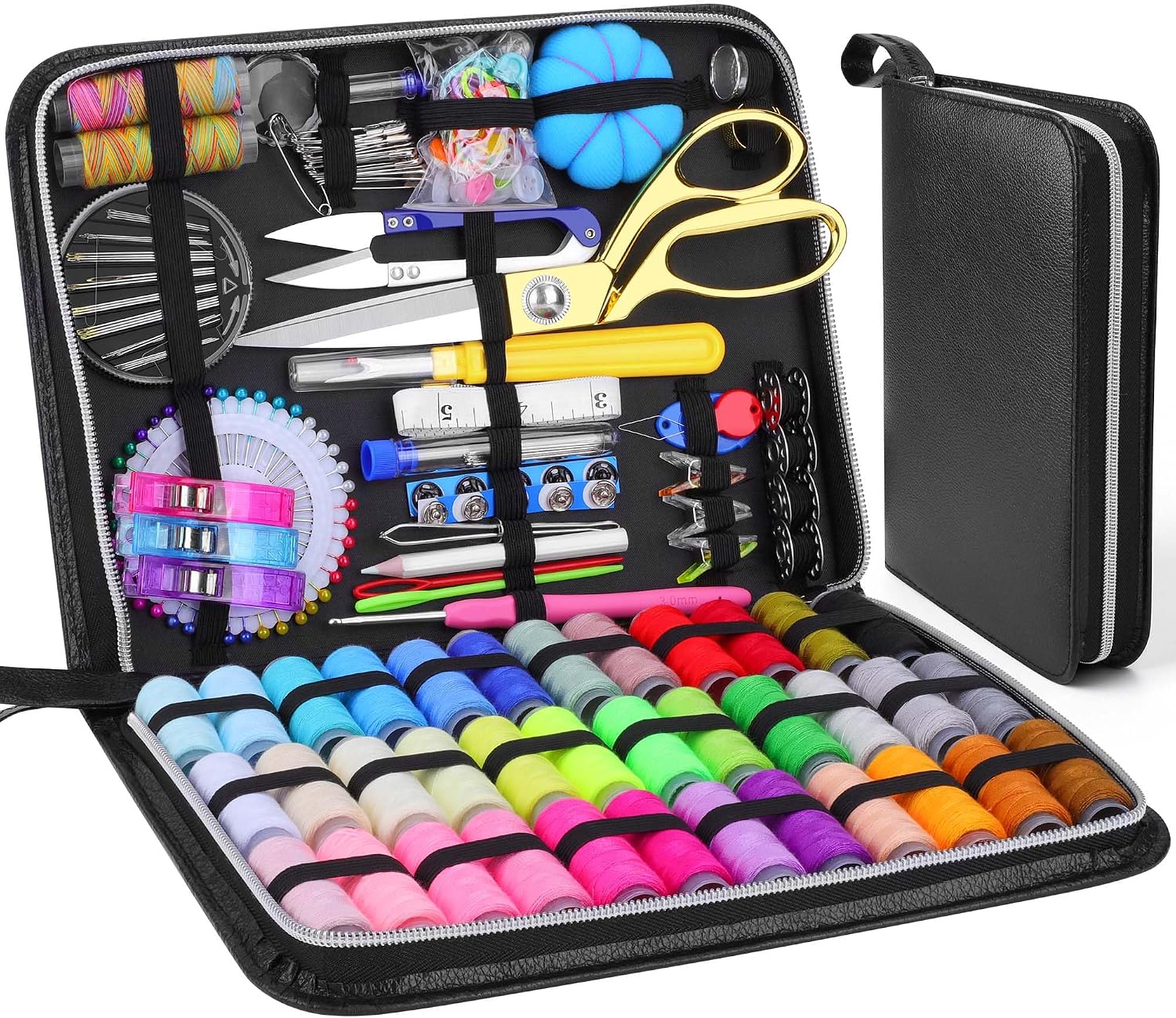 Snayurch Sewing Kit for Adults, Beginners & Professionals, Upgraded Sewing Supplies Set with Premium Fabric Scissors, Needles, Thread, Seam Ripper, Gift for Mom & Women, for Home, Dorm & Travel, Black