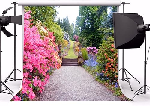 Miniatura 4 de AOFOTO Fondo de fotografía de flores de primavera de 6 x 6 pies, paisaje de jardín, paisaje al aire libre, vintage, parque, mansión, accesorios de