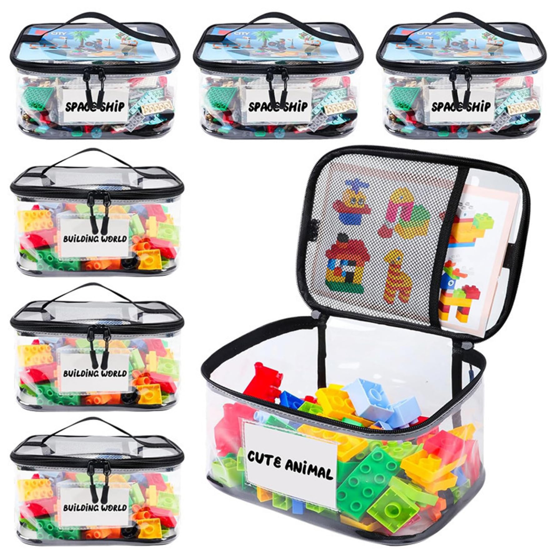 Sacs rangement jouets imperméables et réutilisables, organisateurs en maille transparente x6