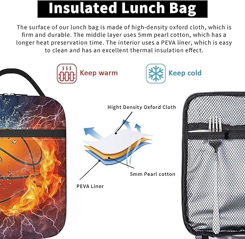 Miniatura 5 de Fiambrera portátil de baloncesto de fuego y agua, bolsas enfriadoras, térmicas, para mujeres, hombres, adultos, niños, trabajo, viajes, picnic
