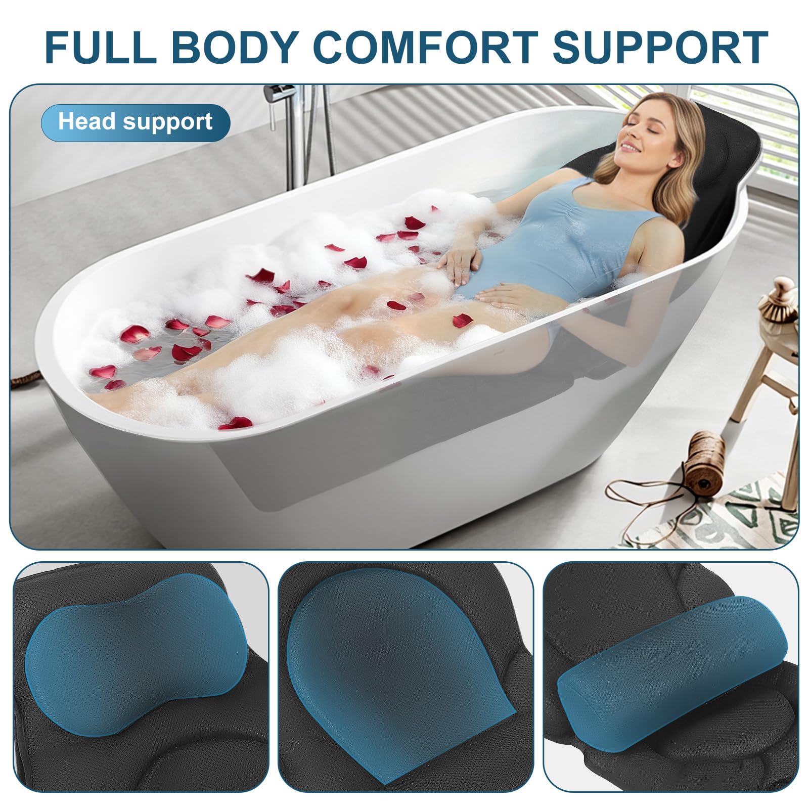 Cuscino per vasca da bagno intero ispessito tappetino da bagno con cuscino, cuscino di lusso per vasca da bagno, cuscino da bagno per poggiatesta collo spalle gambe spa accessori di lusso spessore