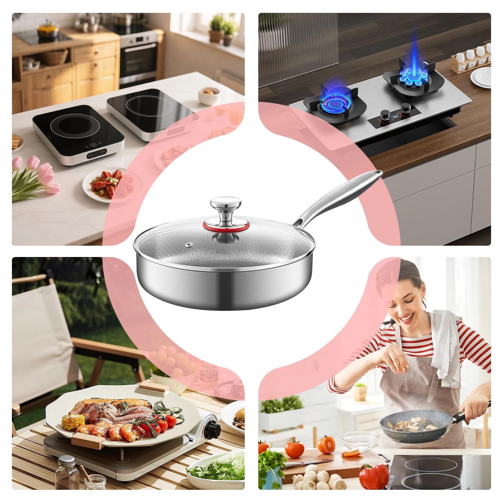 Patelnia Tytanowa Nieprzywierająca Nieprzywierające Akcesoria Kuchenne | Domowe Patelnie Do Jajek Dla domowych kucharzy początkujących zajętych rodzin do jajek naleśników mięs na kemping i podróże