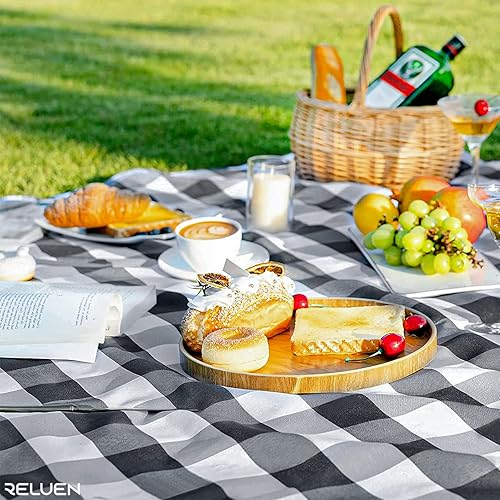 Miniatura 7 de Mantel a cuadros de búfalo de 35 x 35 pulgadas, estilo mantel a cuadros blanco y negro, lavable a máquina, de poliéster, impermeable, fácil de