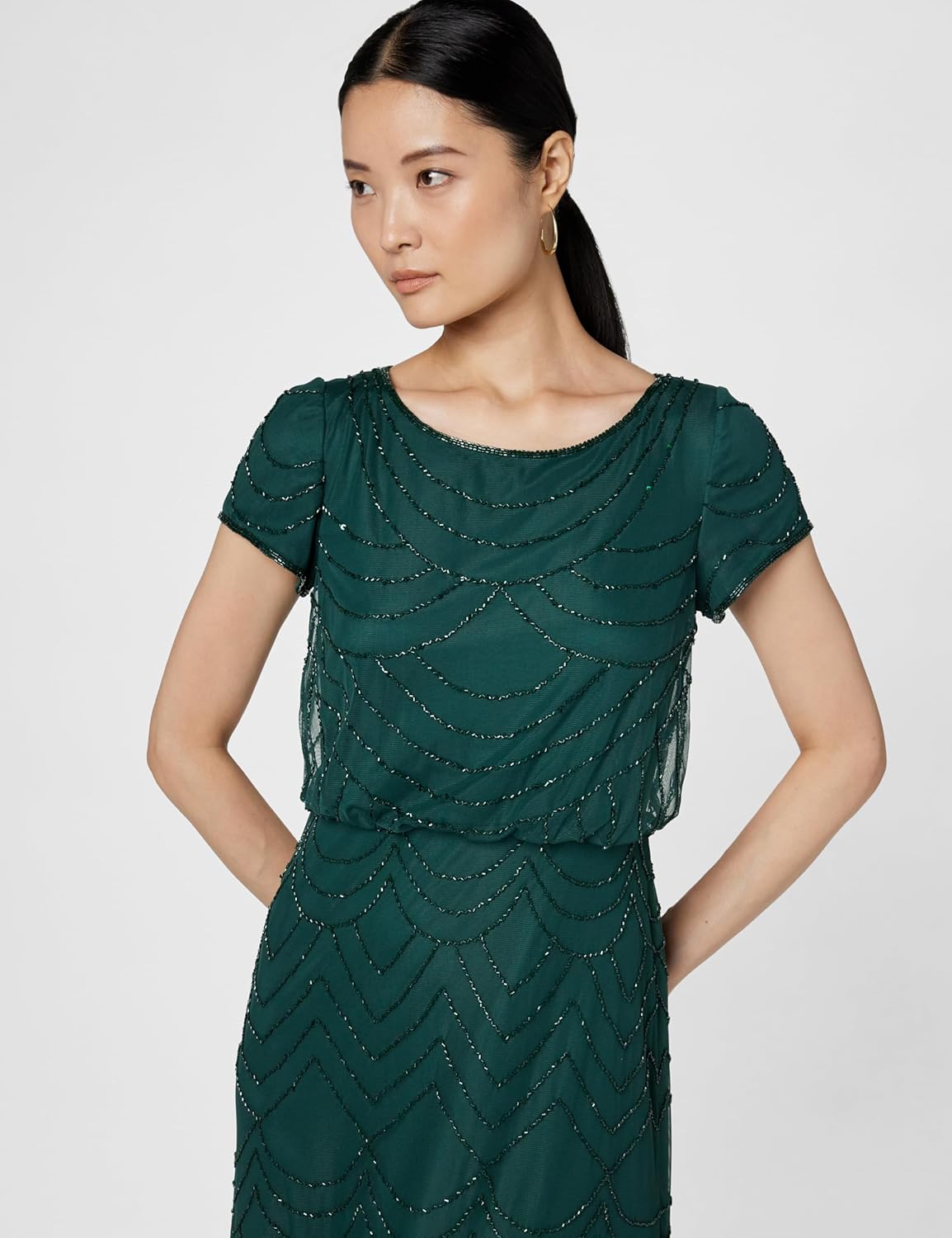 Adrianna Papell Womens Short Sleeve Blouson Beaded Gown - Image 3