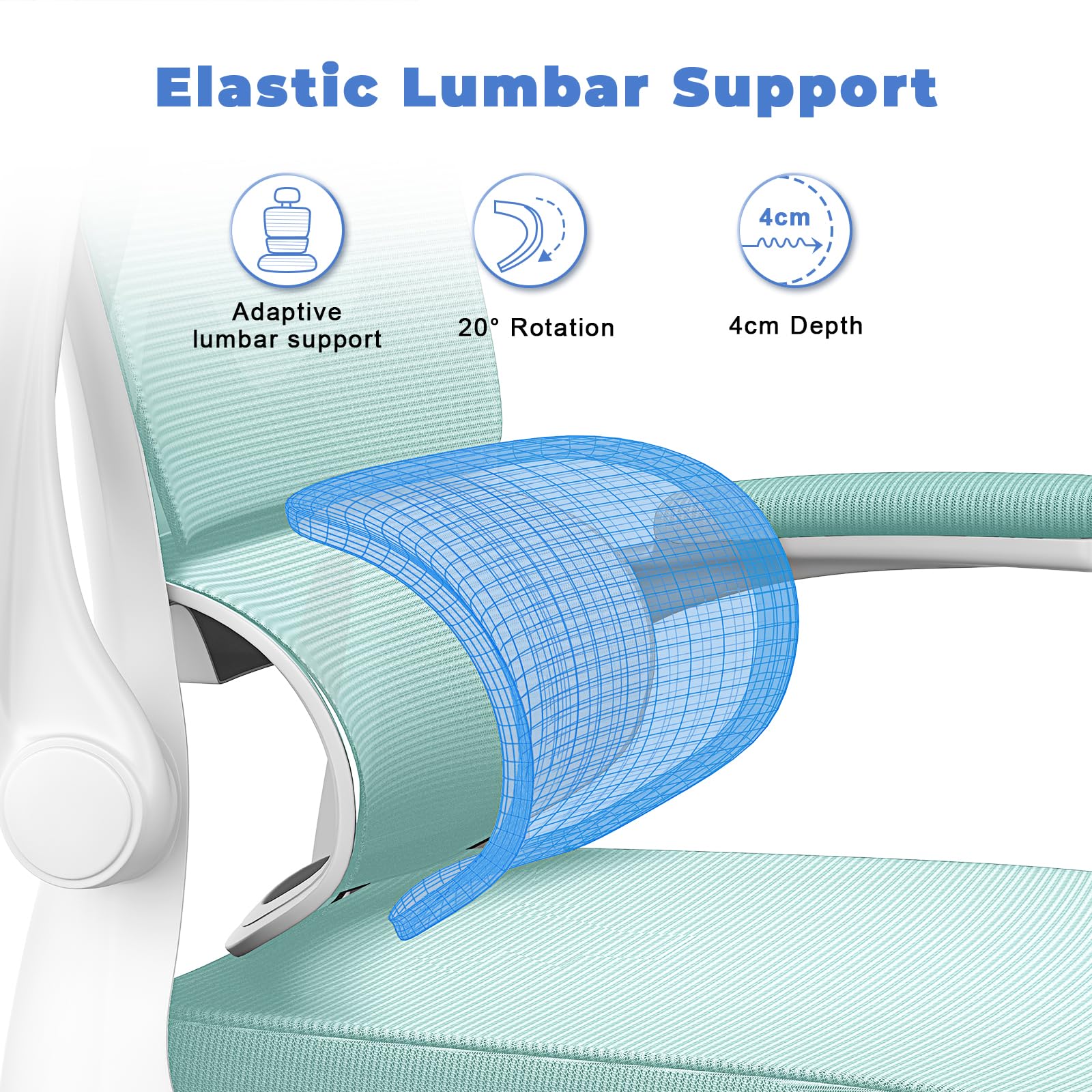 naspaluro Sedia Da Ufficio Ergonomica Con Supporto Lombare Adattativo a Forma Di C, Poggiatesta Regolabile, Braccioli Ribaltabili, Poltrone Ufficio a Rete Traspirante per Scrivania, Casa,Verdastro