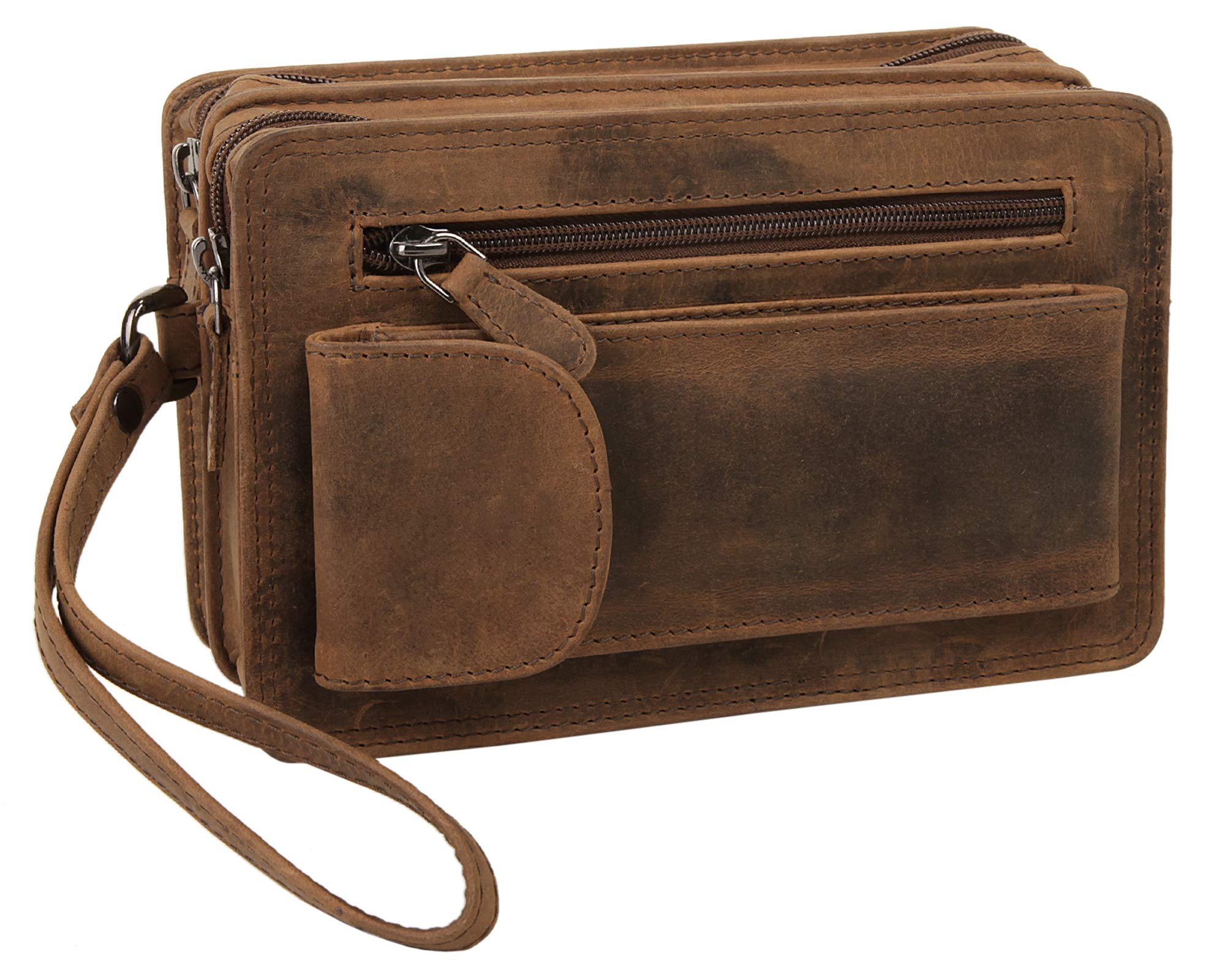 BAGAN Handgelenktasche Echt Leder Herren | Vintage Clutch mit Smartphone-Fach | kompakte Abendtasche | Mini-Tasche mit Handschlaufe | 020347