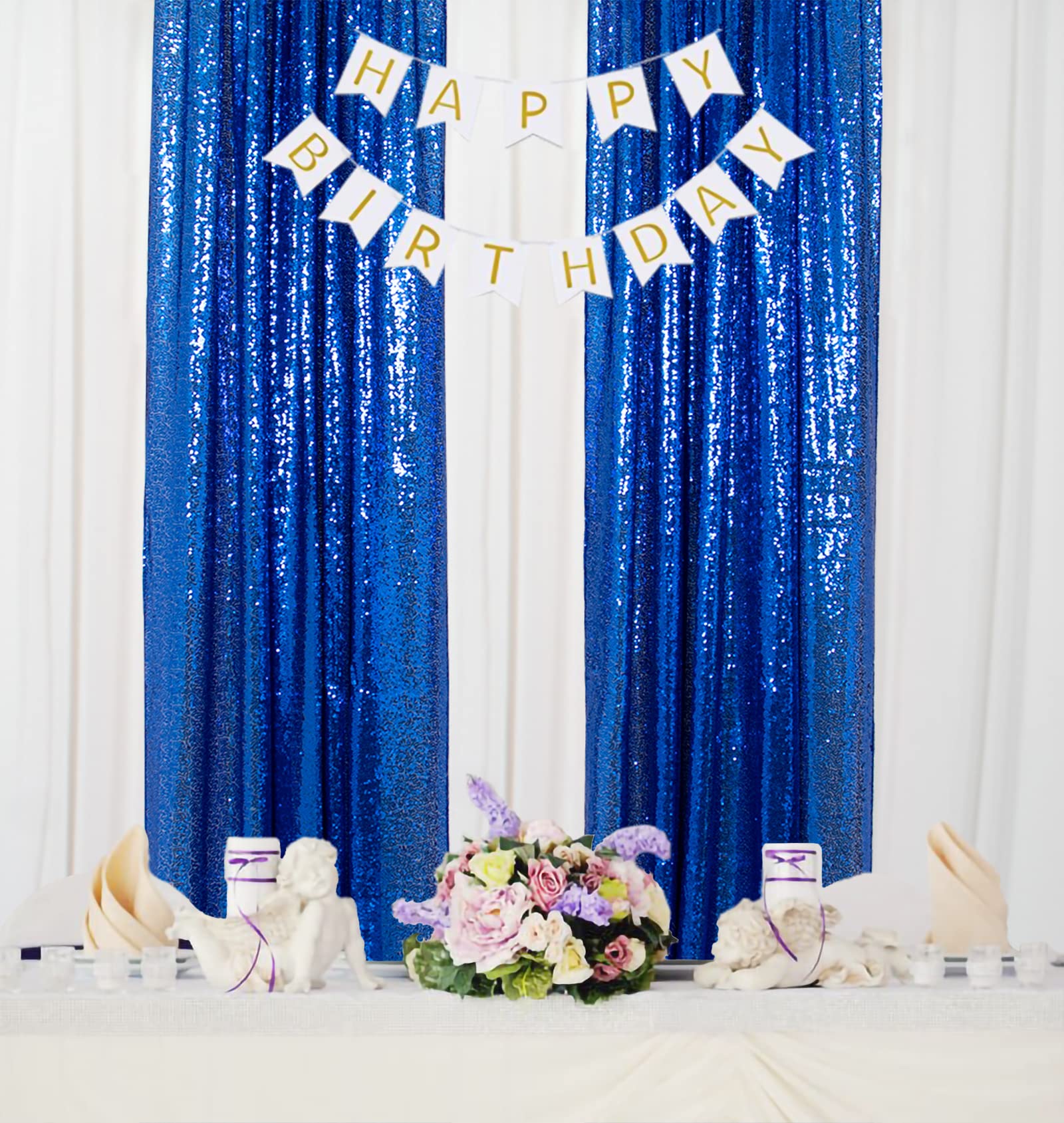 ShinyBeauty 8Pcs 2x8ft Royal Blue Sequin Backdrop| Glitter Photography Background for Baby Showers, Weddings | Sparkly Shimmer Curtains Panels | No Dropping Sequins | Seamless & Dense Fabric Backdrops