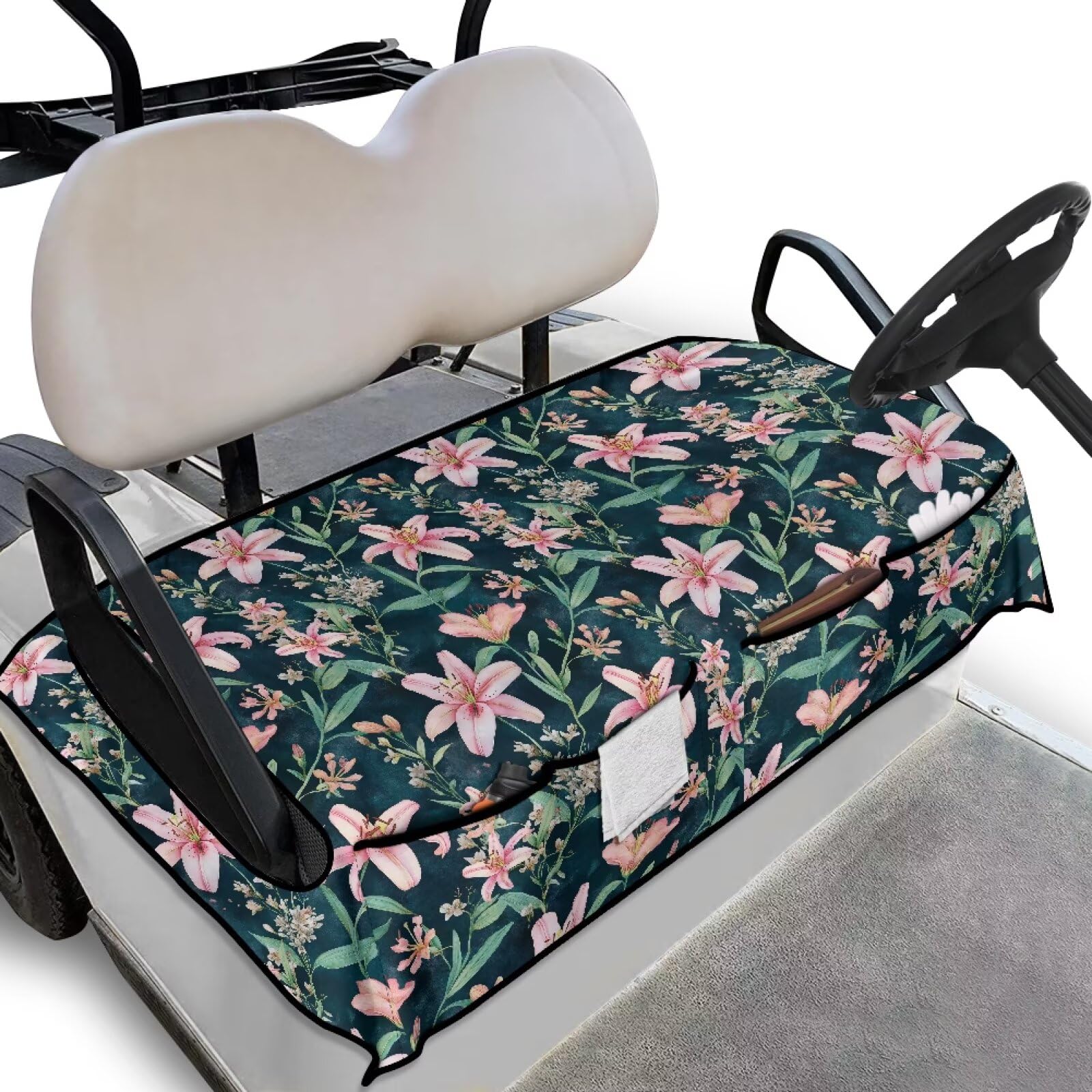 Biyejit Tropical Flowers Golf Cart Seat Covers with 2 Pockets Breathable Golf Cart Seat Towel Golf Cart Decoration for 2-Person Seats Club Easy Install and Clean