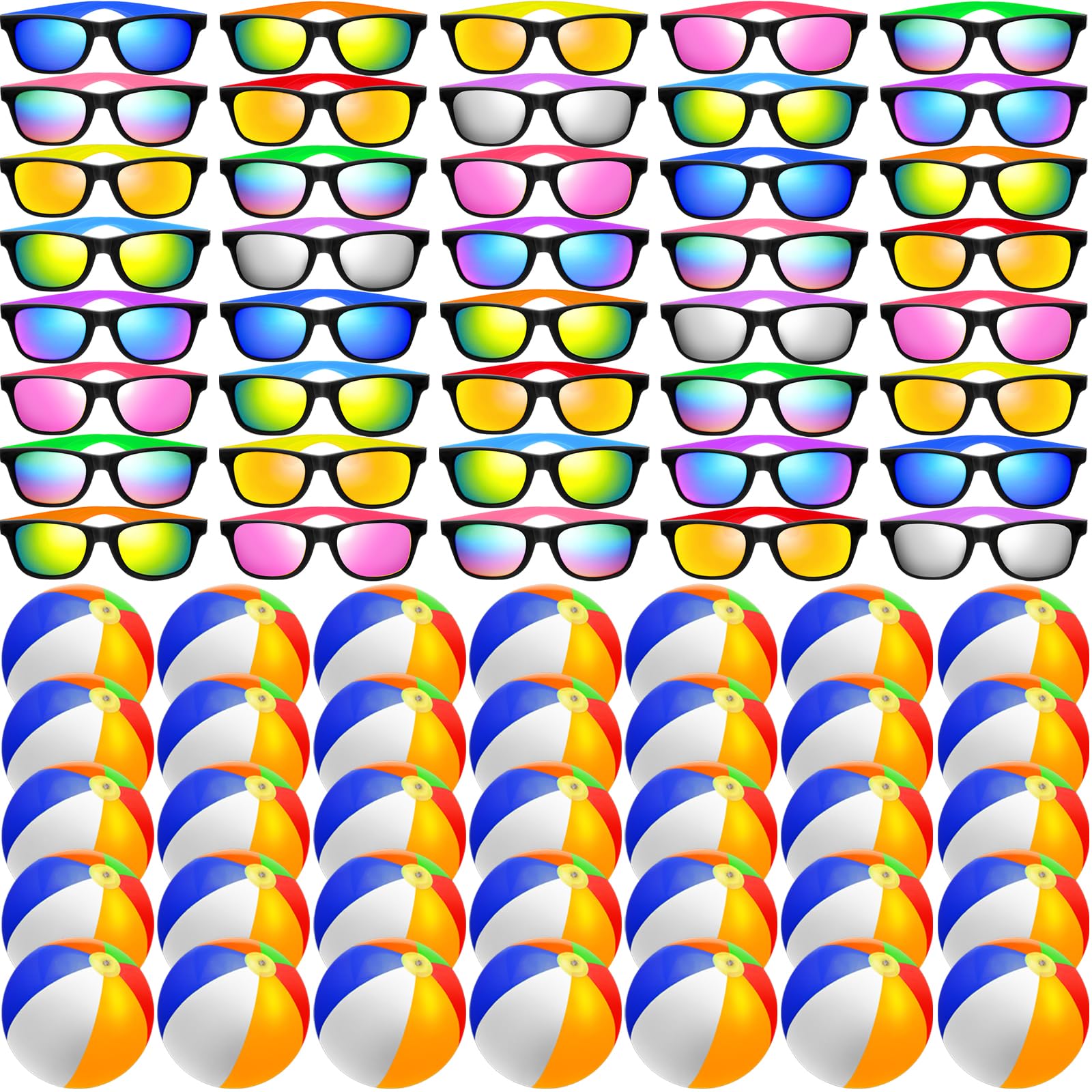 Oleitodh 60Pcs Sunglasses Beach Balls Bulk Party Favors Kids 30Pcs Neon Sunglasses 30Pcs 12" Beach Balls Boys Girls Graduation Party for Summer Beach